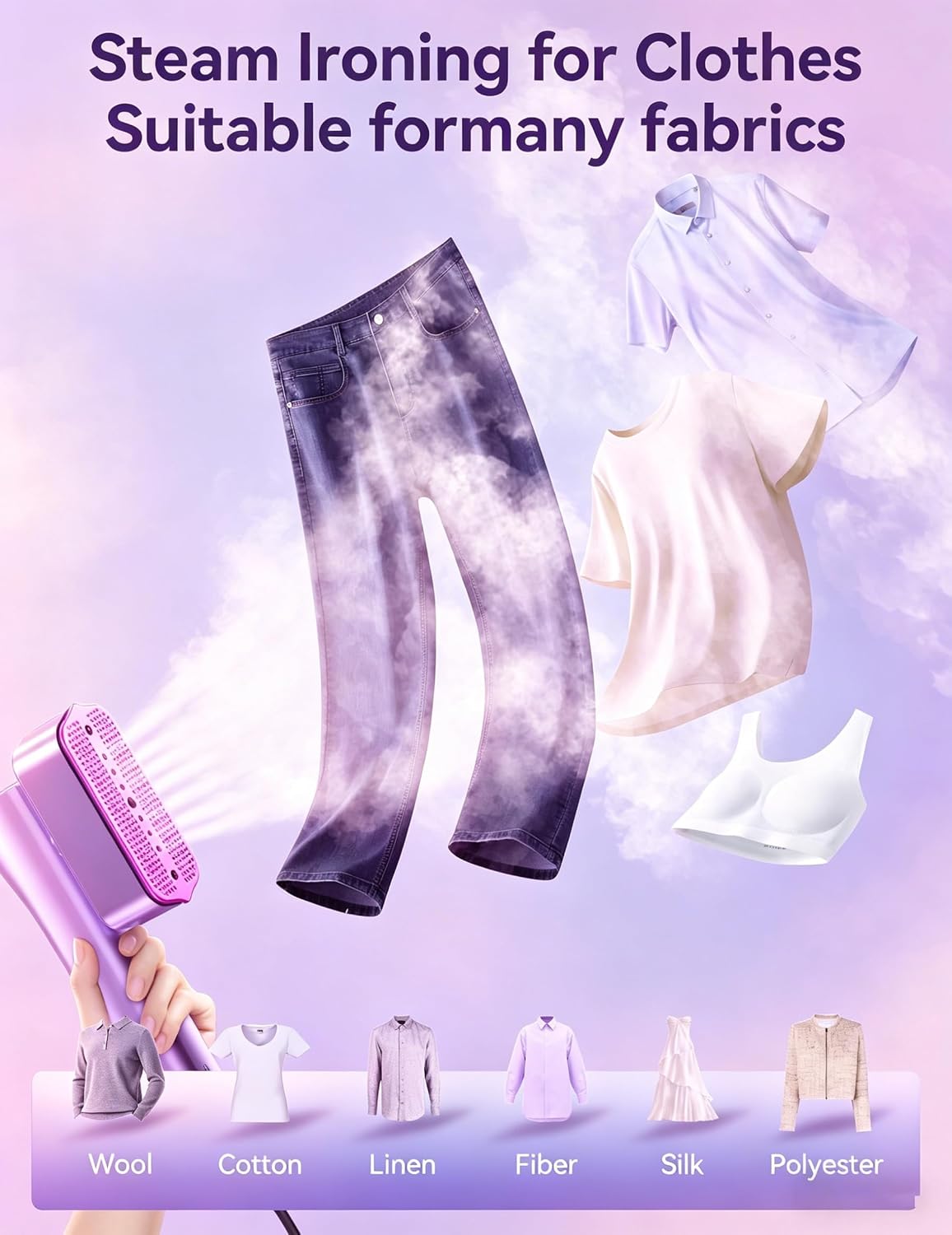 Sundu Travel Steamer for Clothes,Portable Handheld Garment Steamer,100ml Water Tank,15s Fast Heat-up,Ironing Gloves,25 Min Powerful Continuous Steam,1200W&4 Modes Steam Iron for Travel,Home(Violet)