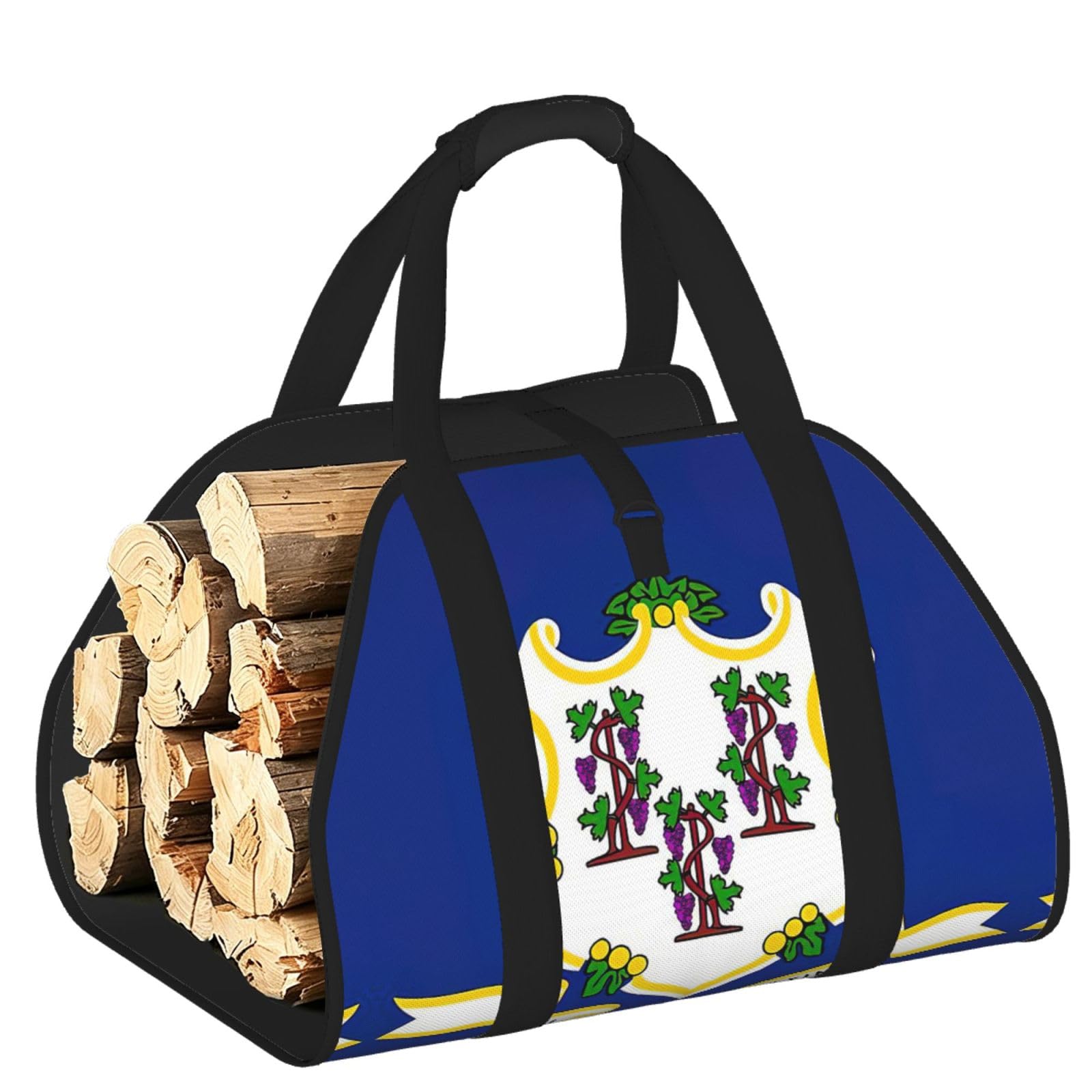 Connecticut State Flag Printed Firewood Log Carrier, Large Tote Bag with Reinforced Handles for Camping Fireplace Home