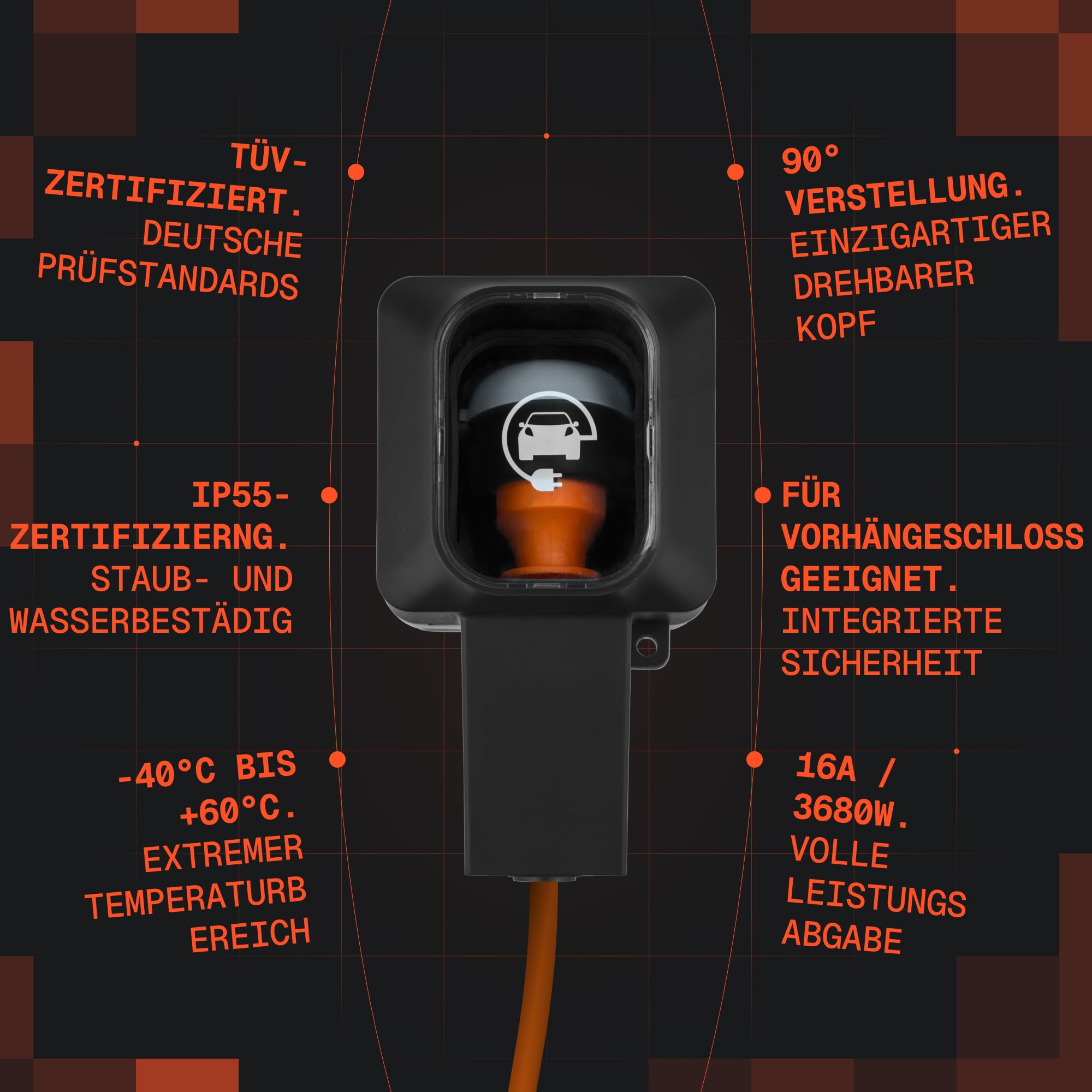 Pancerne gniazdko do ładowania samochodu elektrycznego 16Ax1 230V, Dr. Storm