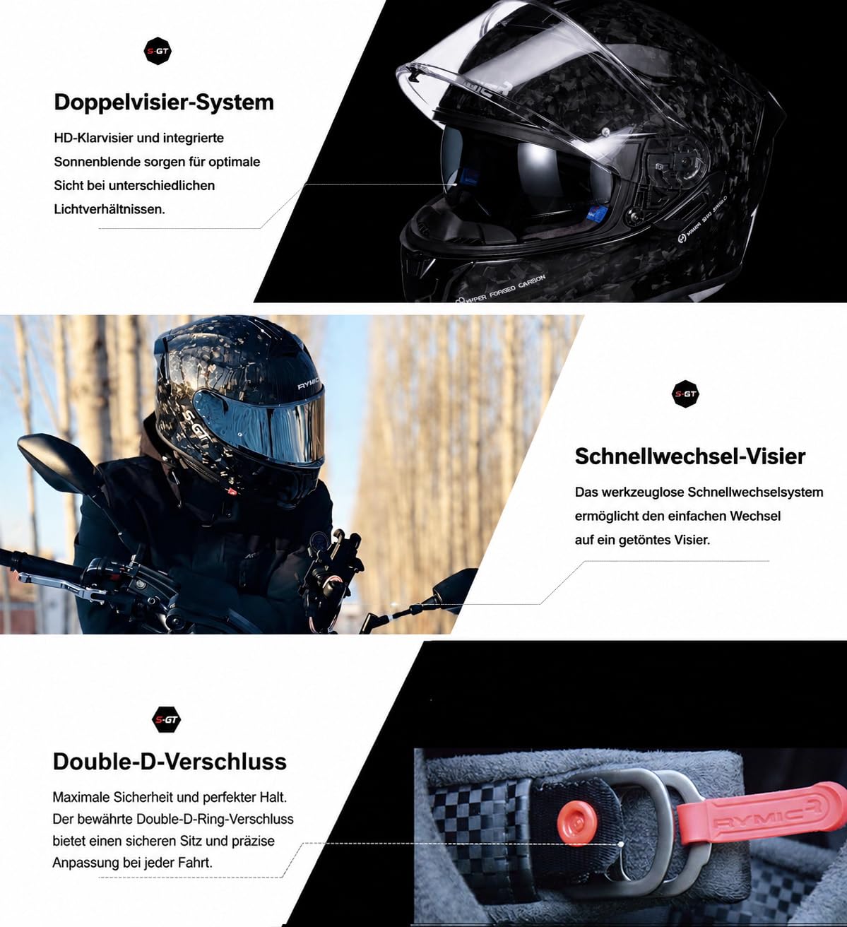 S-GT Motorradhelm Carbon ECE 22.06, Full Face Helm Vollvisierhelm mit Kratzfestem Visier