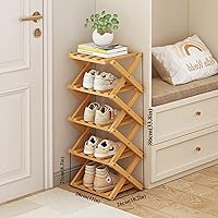 Vista 2 de Foldable Shoe Rack, Bamboo Vertical Shoe Organizer Tall for Small Spaces. Multifunctional Narrow Shoe Shelf for Entryway, Closet, Corner, Bedroom