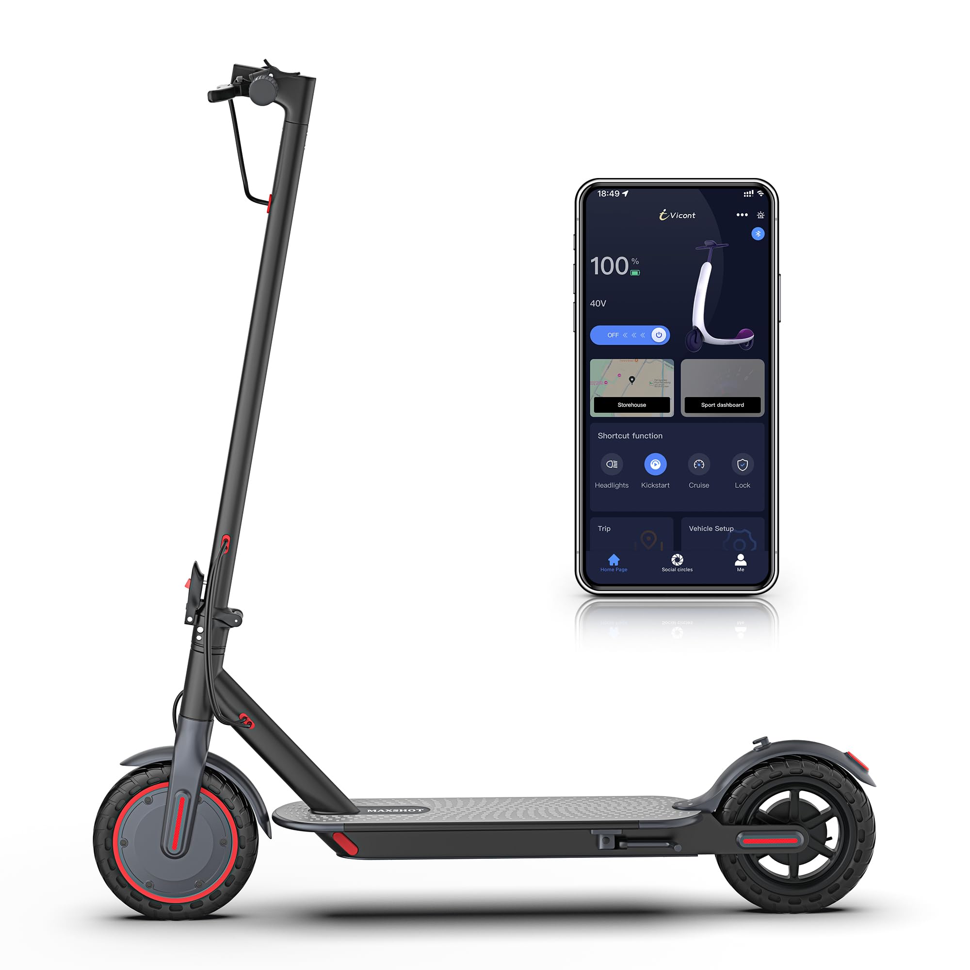 MAXSHOT Electric Scooter for Adults, 8.5/14" Tires, 19/22Mph, 350W/500W Motor, 16-28 Miles Range, Folding E-Scooter with Dual Suspension,APP Control