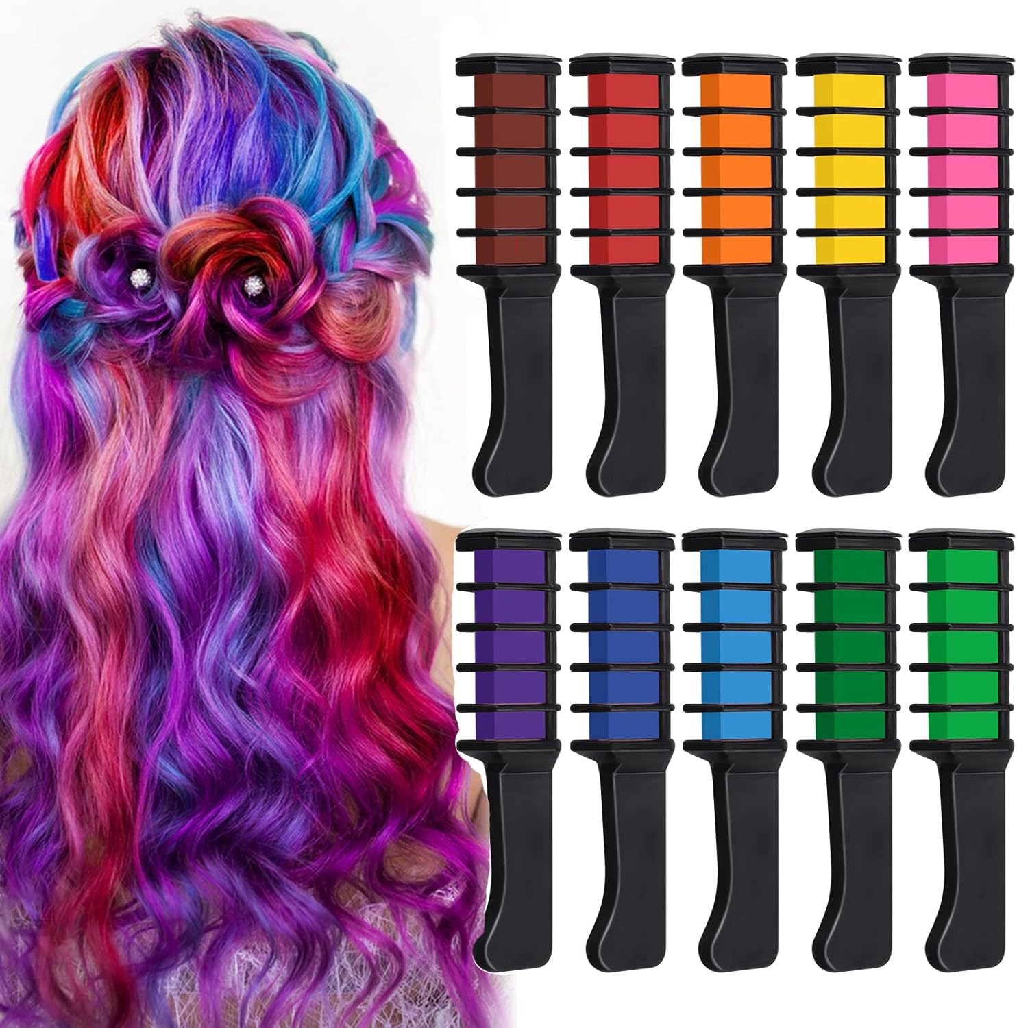 EBANKU 10 kleuren haar, krijt, kam, haarverf, tijdelijke kleuring, niet giftig, wasbaar, voor kinderen, meisjes, jongens, party, cosplay, verjaardagscadeau