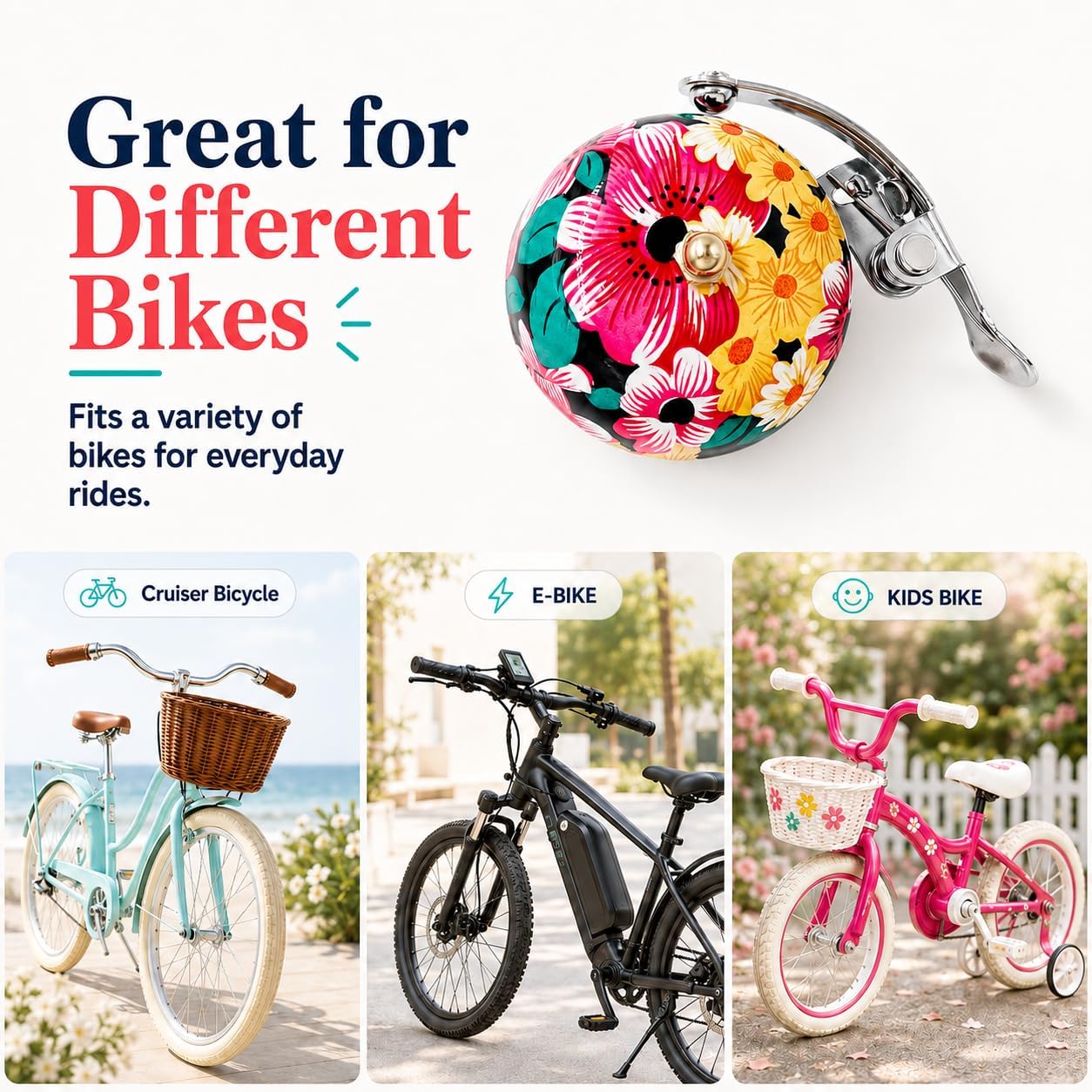 ONIPAX Bike Bell Alloy Dome 22.2mm Handlebar fit Clear Ring Decorative image 5