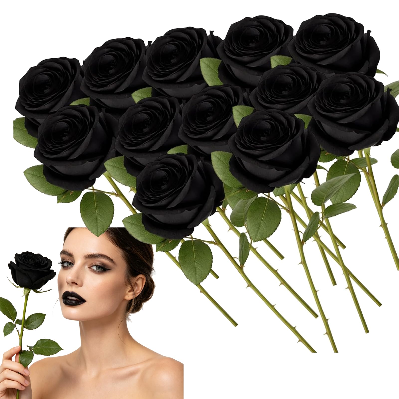 Moxychrony 12Pcs Black Artificial Flowers, Durable Fake Roses with 53.8 CM Stems, Black Flowers, Elegant Black Roses Arrangement for Home Decor, for Special Occasions and Interior Design Projects
