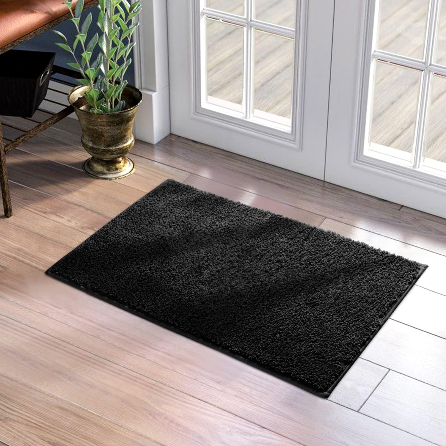 HOMEIDEASDoor Mats Indoor, 17"x29" Super Absorbent Non Slip Rugs for Entryway, Front Back Welcome Doormat Dirt Trapper (Black)