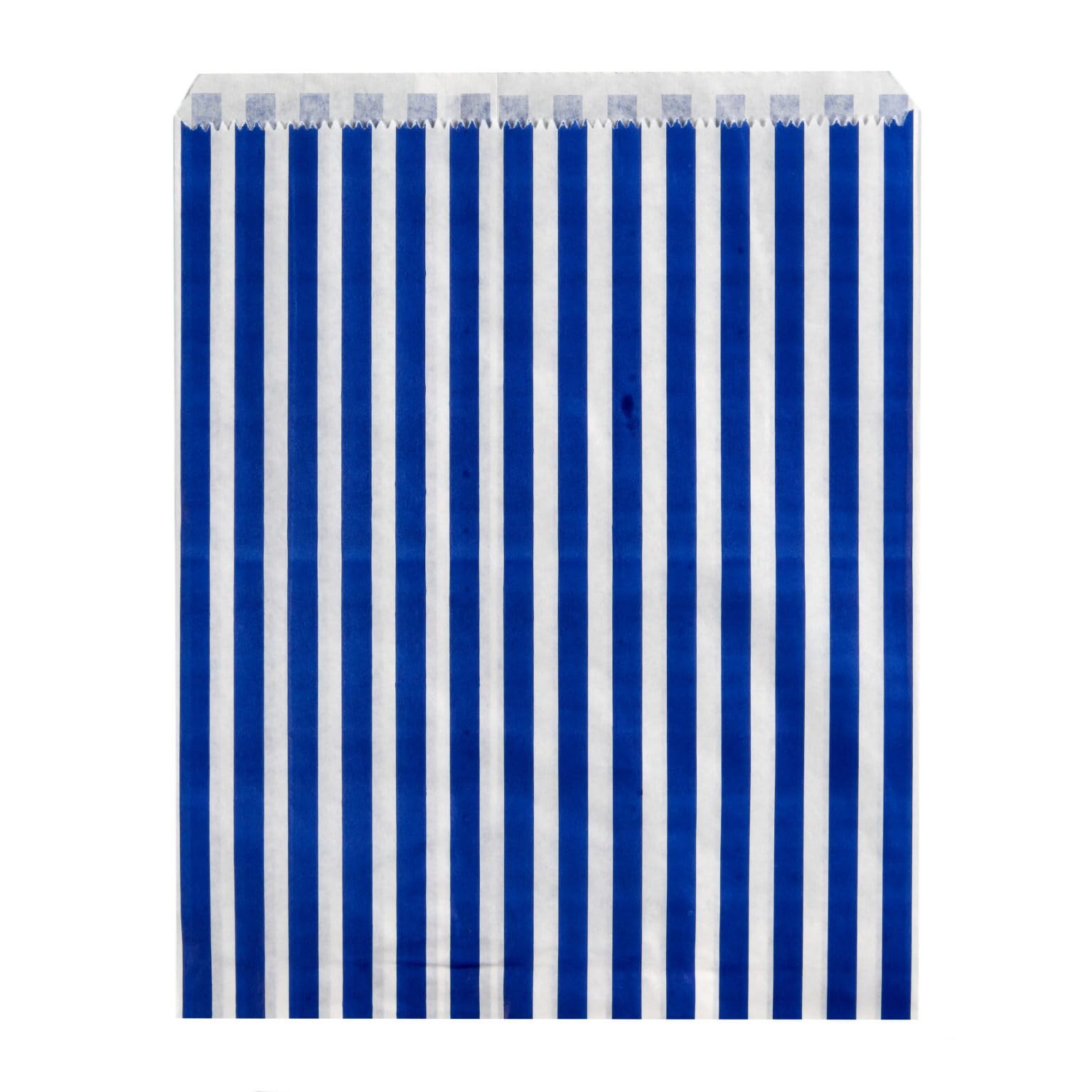 Sabco - 100pcs Striped Paper Bags - Pick N Mix Bags (Navy Blue, 7x9")