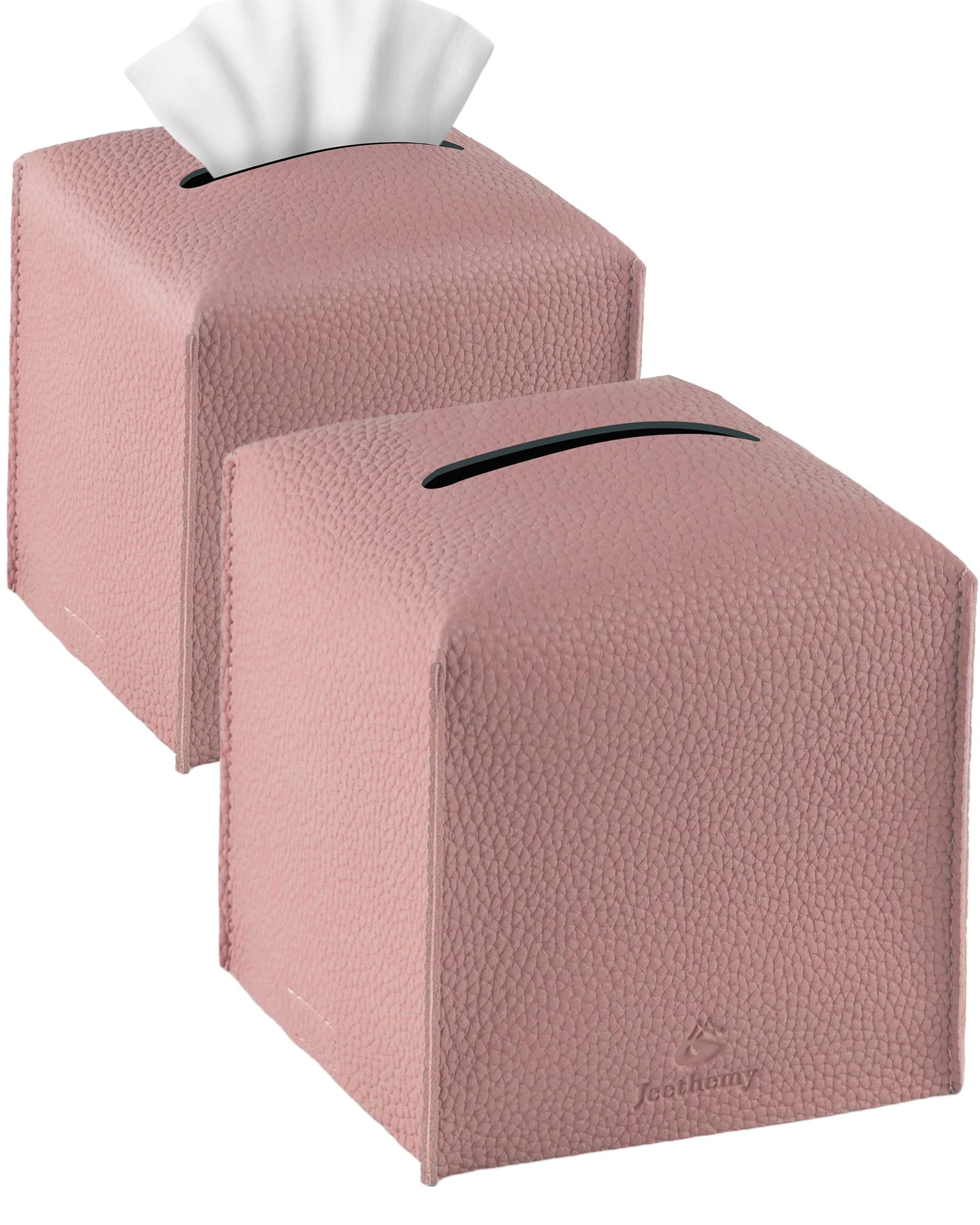 Tissue Box Cover, Jeethemy Square PU Leather Tissue Box Holder, Modern Tissue Case Facial Paper Organizer Dispenser，5X5X5'',Double Pink