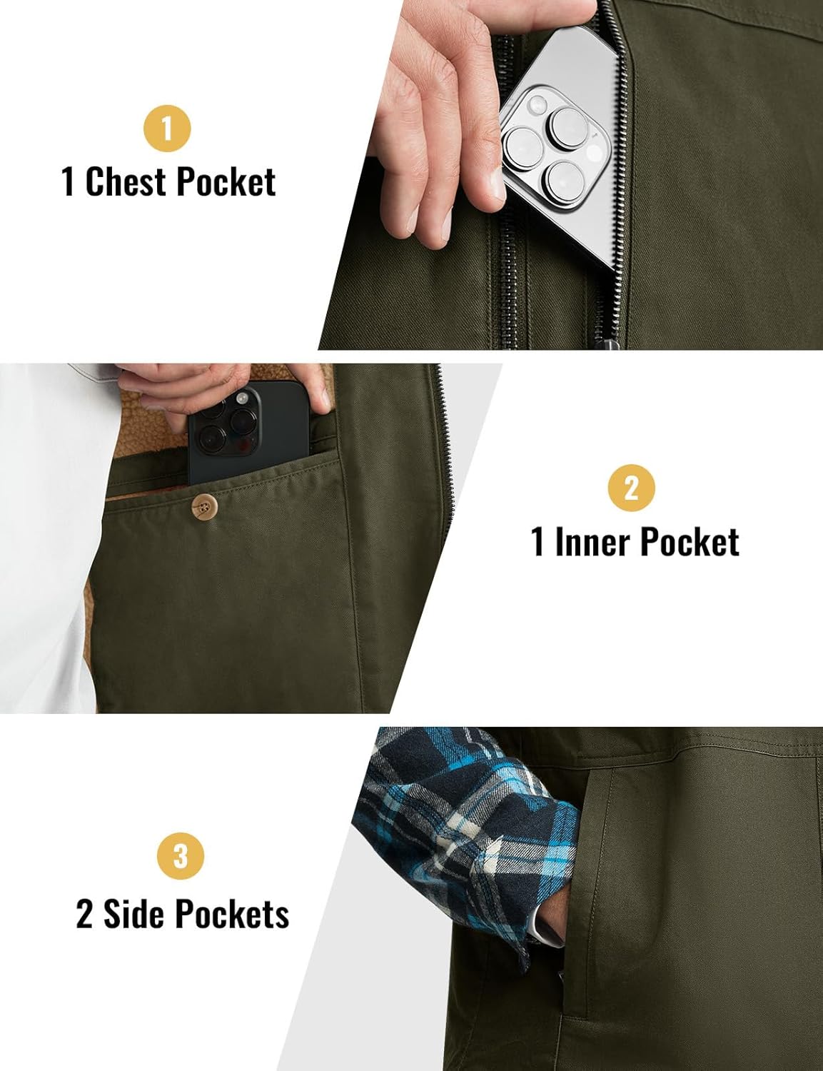 Rdruko Men's Winter Fleece Vest Outerwear Warm Sherpa Lined Cotton Full Zip Casual Work Vest - Image 6