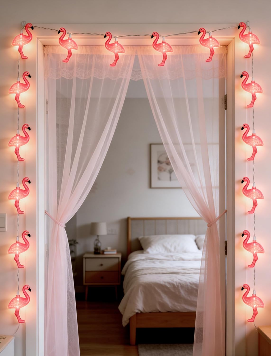 12FT 20 LED Flamingo String Lights - UL Certified Plug-in Pink Fairy Lights, IP44 Waterproof & Shatterproof 3D Flamingo Decor for Tropical Luau Party, Patio, Camping, Bedroom, Warm White Glow