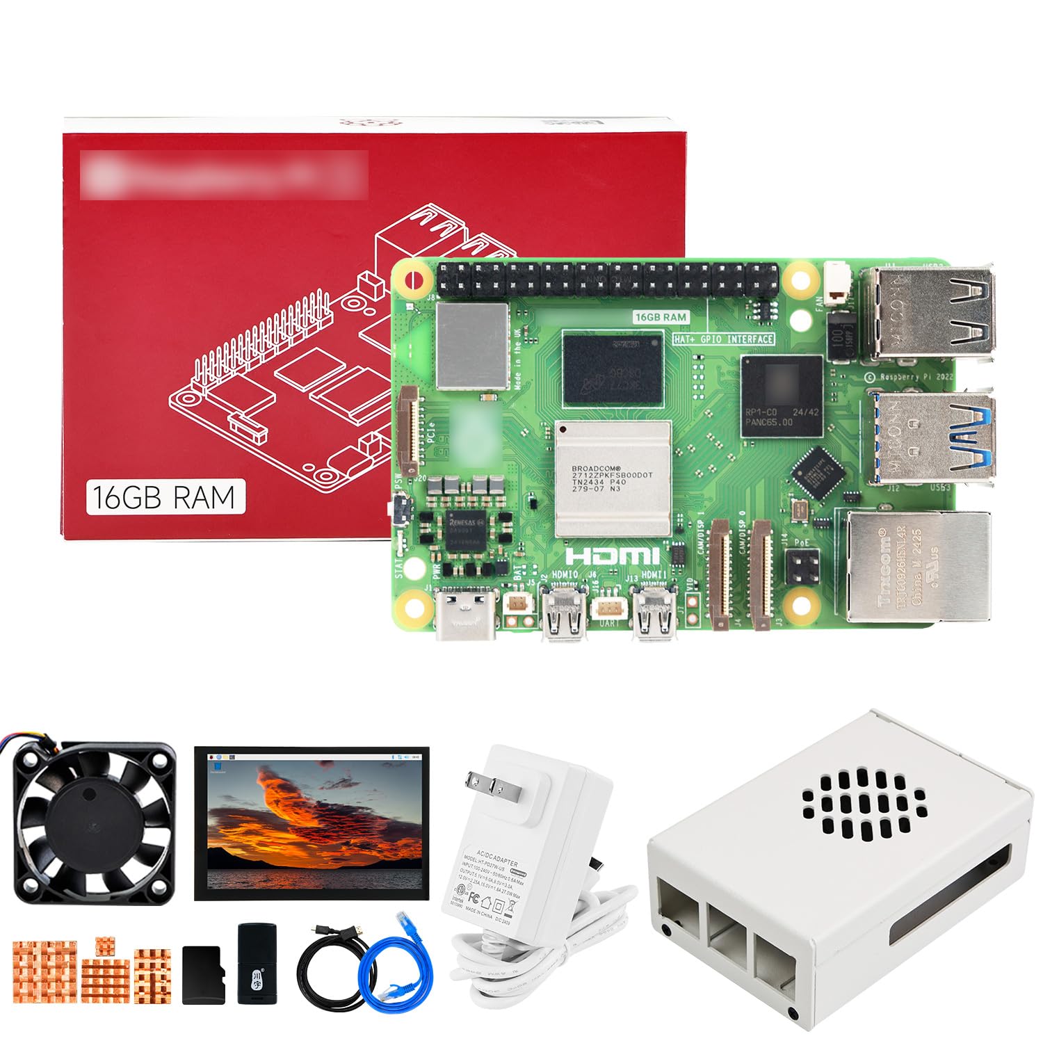 Yahboom Pi 5 16GB Starter Kit with 27W 5.1V/5A Power Adapter Heat Sink and Pi5 Case, 10-inch Display Provide Openclaw Deployment (Pi5 16GB, 10 in Screen Kit)