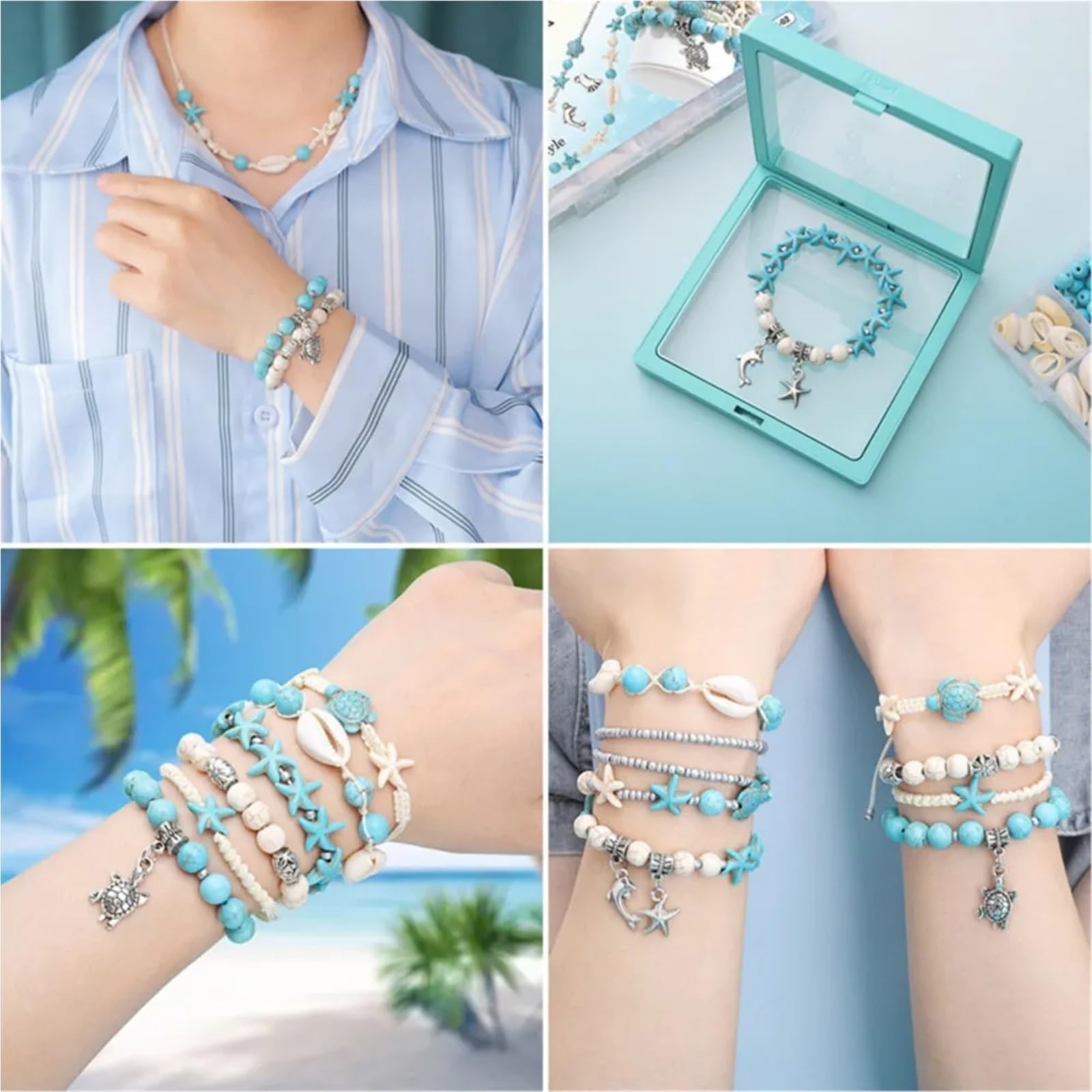 1Box Kit for la creazione di gioielli in stile oceano con conchiglie tartaruga e stelle marine, perline Perline per Braccialetti(Color 2)