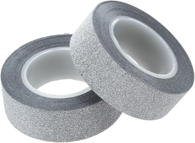 Binchil 2 x 10M Glitter Washi Tape Stick Self Adhesive Decorative Decora Craft DIY Paper silver