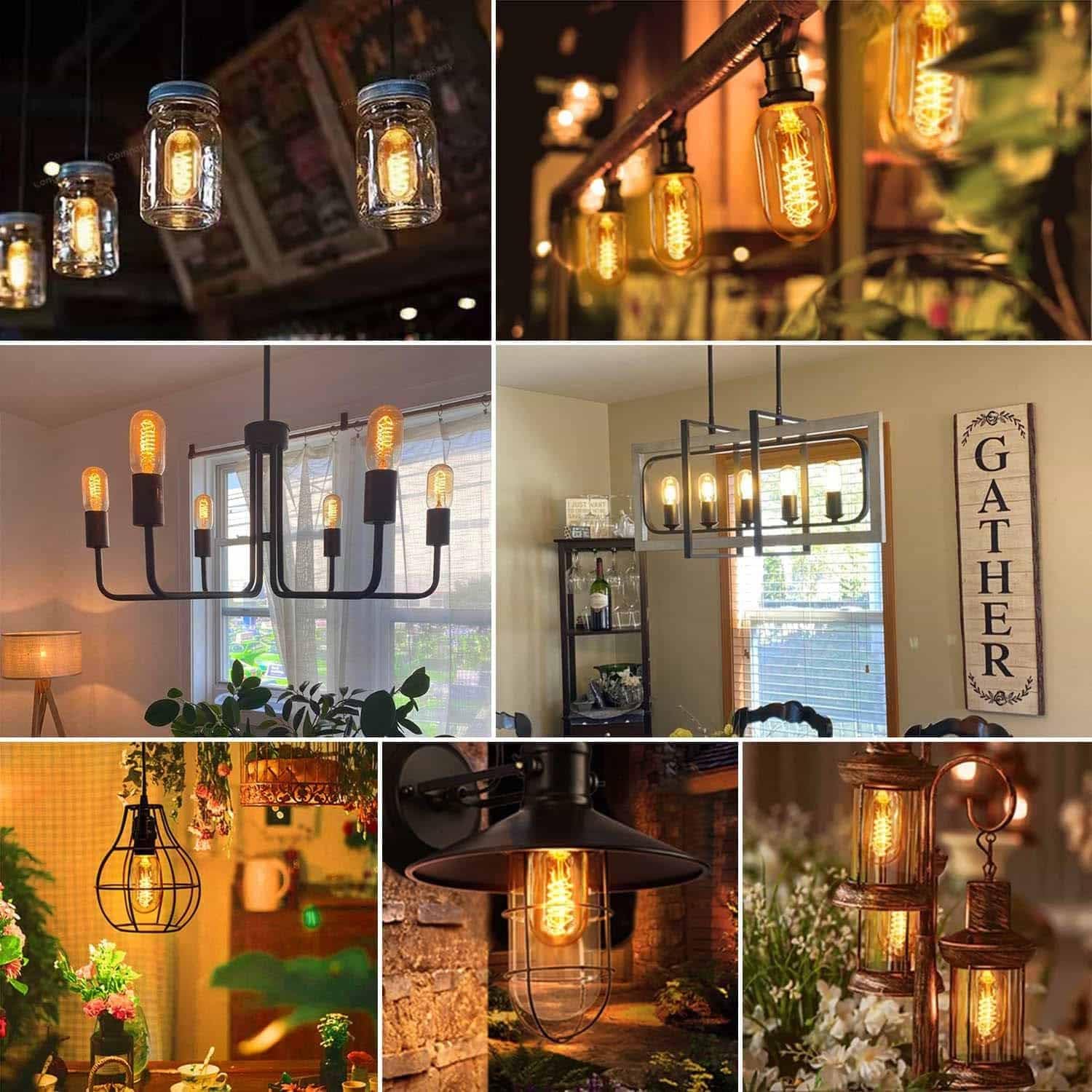 Edison Vintage Glühbirne E27,E27 LED Vintage 4W T45 2700K Warmweiss Retro Glühbirne LED Filament Lampe für Retro Beleuchtung im Wohnzimmer/Schlafzimmer/Esszimmer - Bernstein, 6 Stück