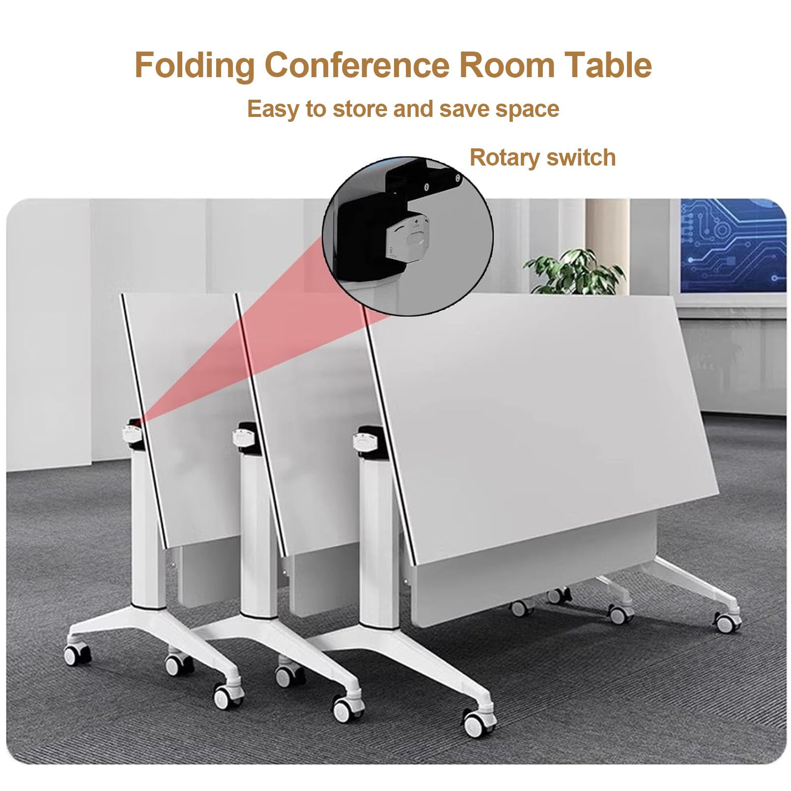 Tavolo da conferenza pieghevole portatile in legno con struttura robusta e ruote a 360° - Tavolo salvaspazio per ufficio, riunioni, seminari e corsi di formazione, 120x55x75 cm/47,2x21,6x29,5 pollic