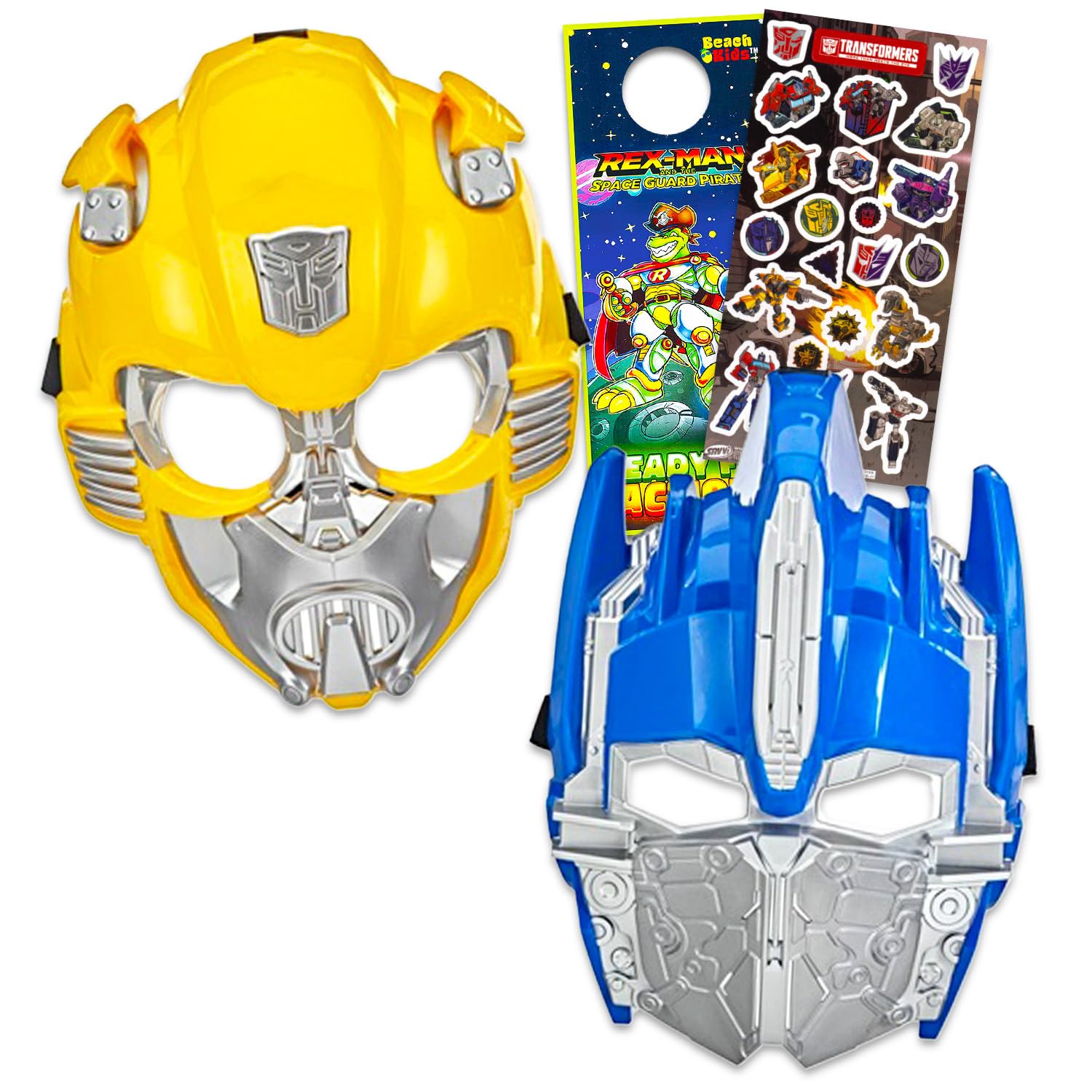 Transformers Masks for Kids 2 Pack Set - Bundle with Optimus Prime and Bumblebess Masks for Dress Up Pretend Play Plus Stickers, More | Transformers Costume Accessories