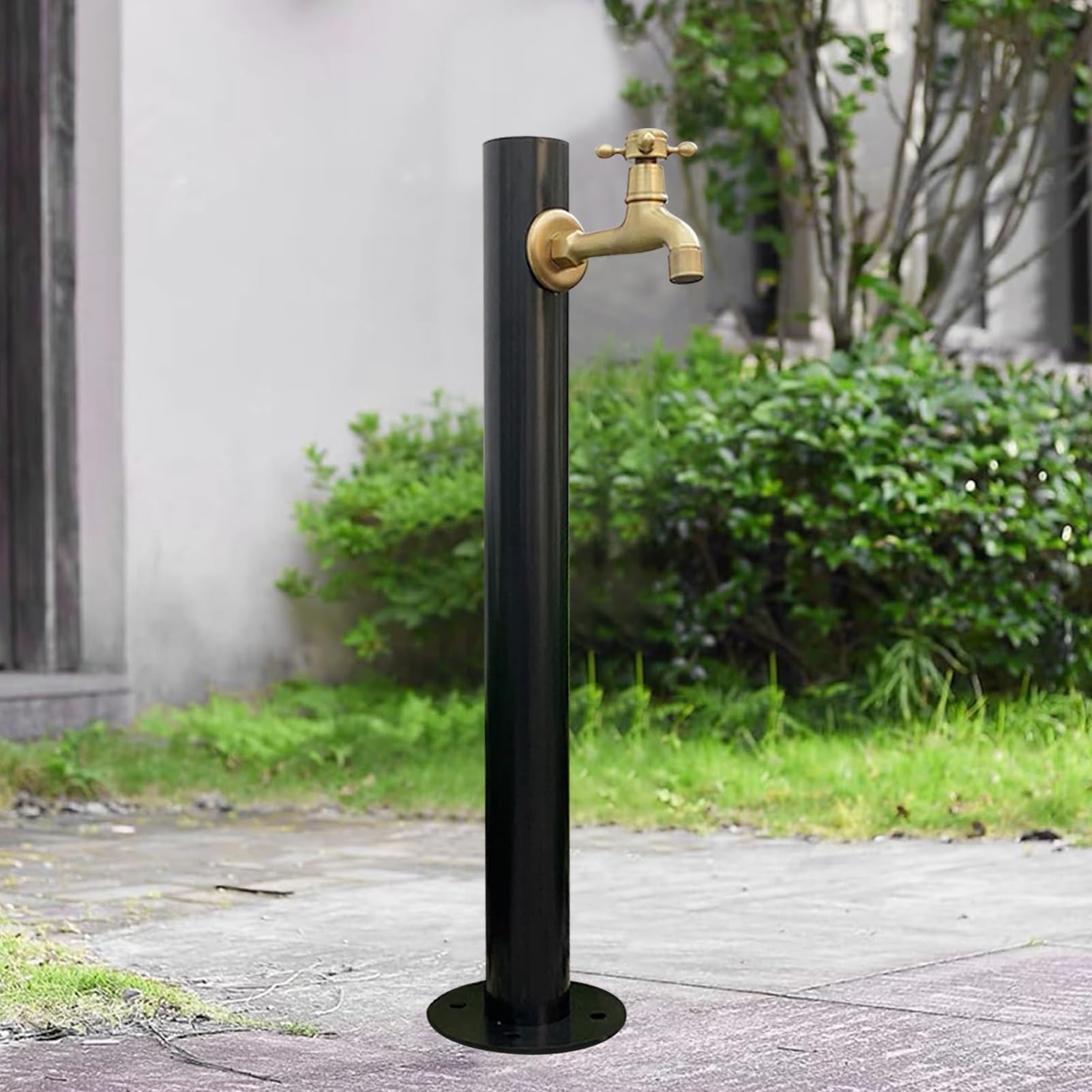 Outdoor Garden Water Column Stainless Steel Cylindrical Vertical Courtyard Pillar Faucet, Decorative Water Fountain Column Faucet Post for Lawn Farm Pasture Irrigation/Washing(Height: 95cm/37.4in)