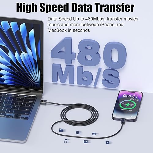 Miniatura 6 de ANSEIP Cable de Coche CarPlay para iPhone, Paquete de 2 Cables USB A a Lightning de 0.9m para iPhone 14 13 12 11 Pro Max XR XS X 8 7 6 Plus SE iPad