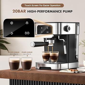 LERTIN Compact Espresso Machine Professional 20 Bar with Touch Panel, Black
