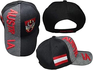 Austria Eagle Country Black with Red Lettering 3-D Patch On Side Embroidered Hat Cap