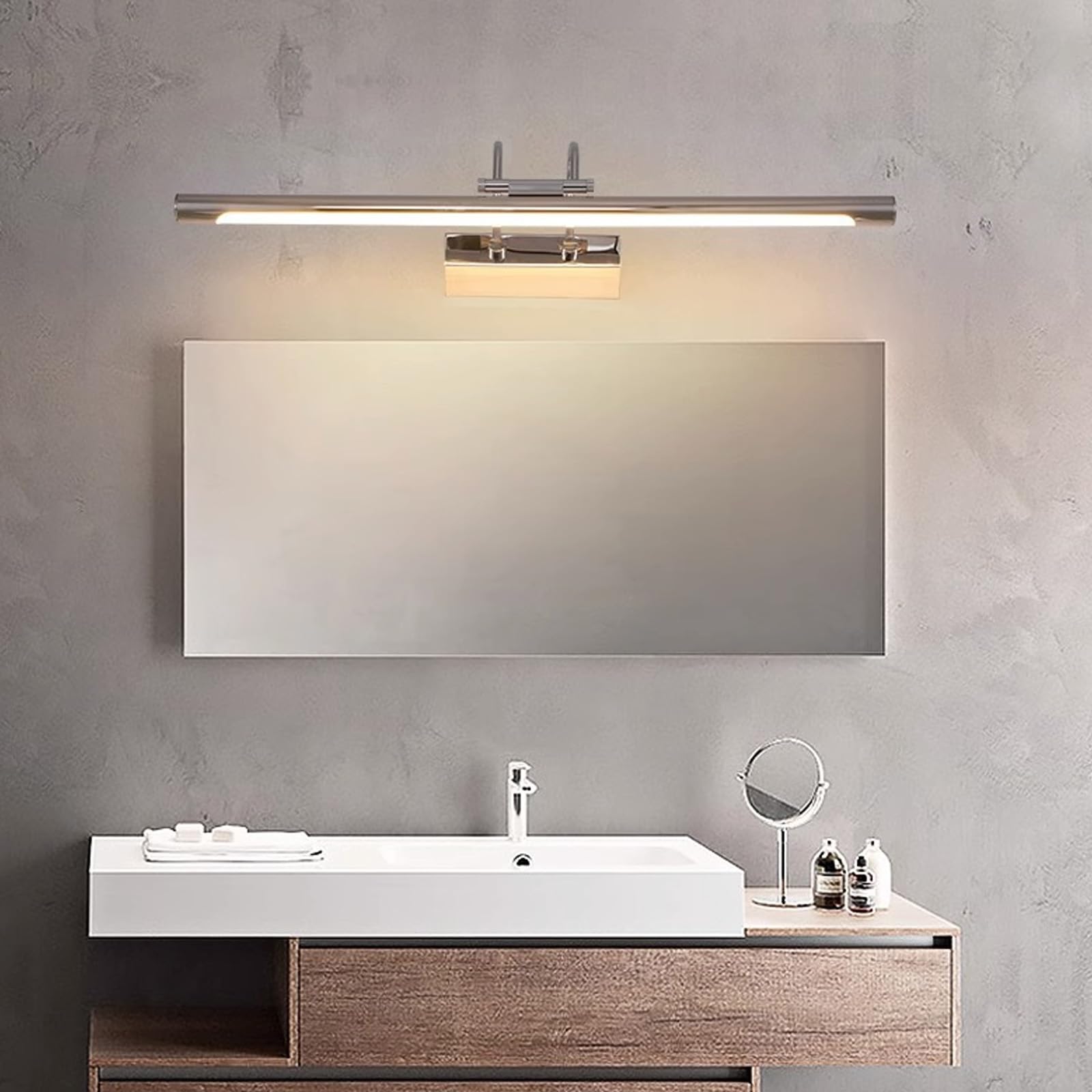 Aplique de espejo LED de 55cm plateado con luz cálida para el baño 8