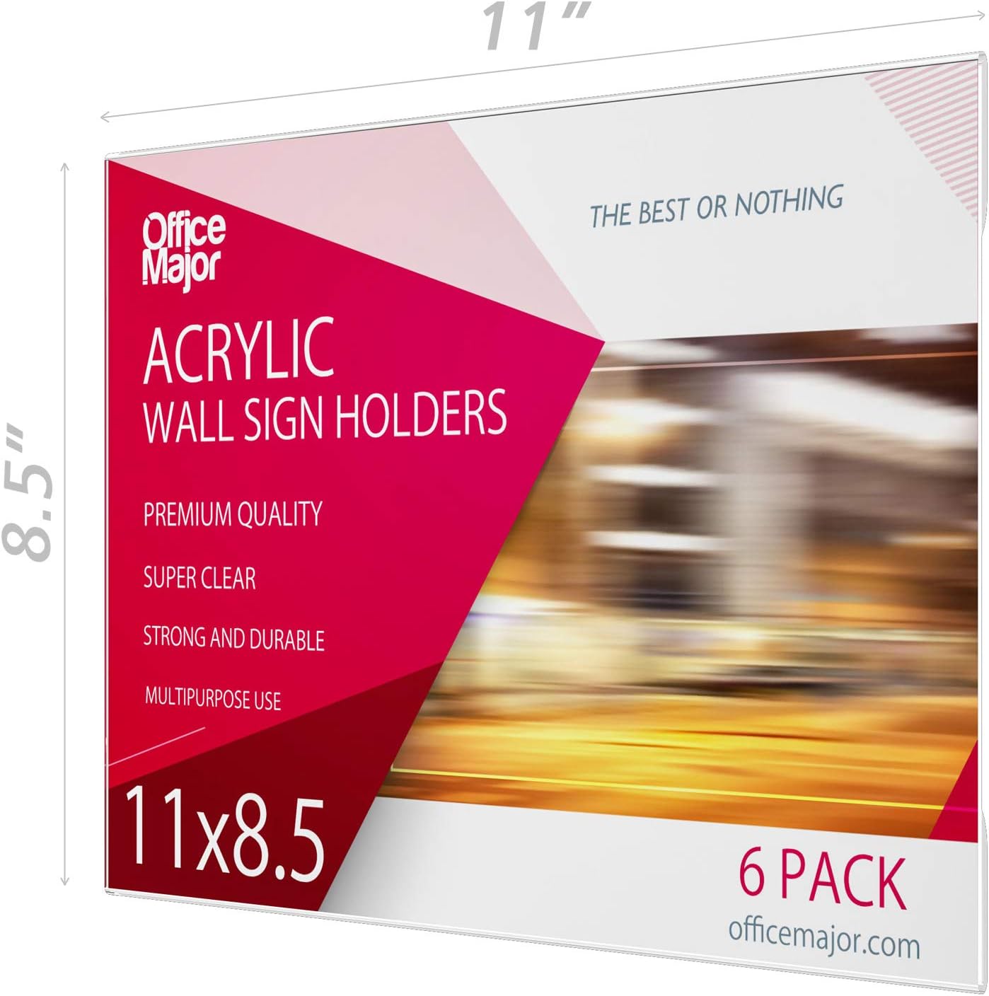 OfficeMajor Acrylic Sign Holder 8.5x11 - Wall Mount Sign Holder with 3M Tape Adhesive Office Door Sign Plastic Frame Wall Sign Holder Clear Wall Mount Frame (Box of 10) : Office Products