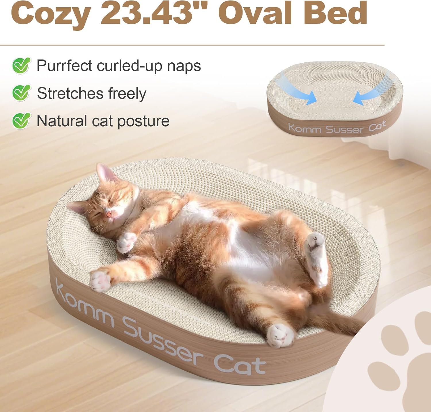 23.43"x16.9" Huge Cat Scratcher Bowl Heavy-Duty White Cardboard Cat Scratcher Bed - Durable Oval Scratching Pad & Lounge Bed with Bonus Mini Scratching Board(White)