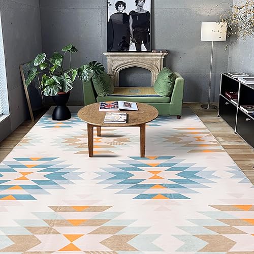 Modern Geometric BoBo - Alfombra de área de 6 x 9 pies, lavable, contemporánea, antideslizante, para sala de estar, comedor, naranjaazul