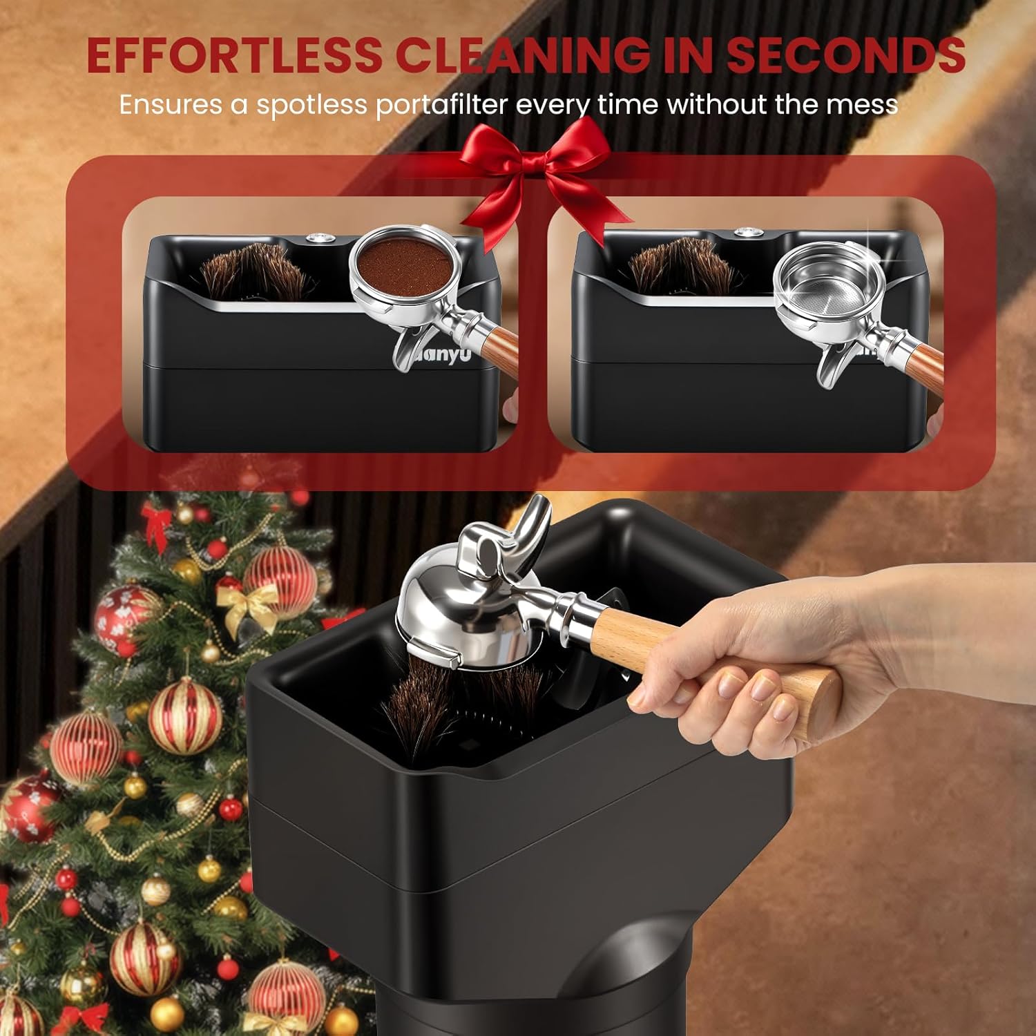 Huanyu Commercial Coffee Grinder 74mm Flat Burr with Touching Screen Black and Huanyu Electric Espresso Portafilter Cleaner 16L with Dual Brush Heads, 3 Scrapers Bundle