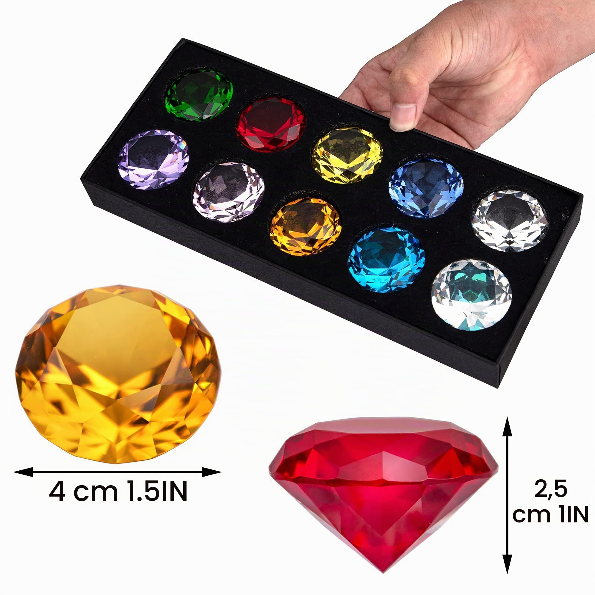 HDCRYSTALGIFTS 40 mm Kristalldiamant-Schmucksteine, Briefbeschwerer, künstliche Diamanten, Tischdekoration, Partygeschenk, Glas, Briefbeschwerer, 10 Stück (mehrfarbig)