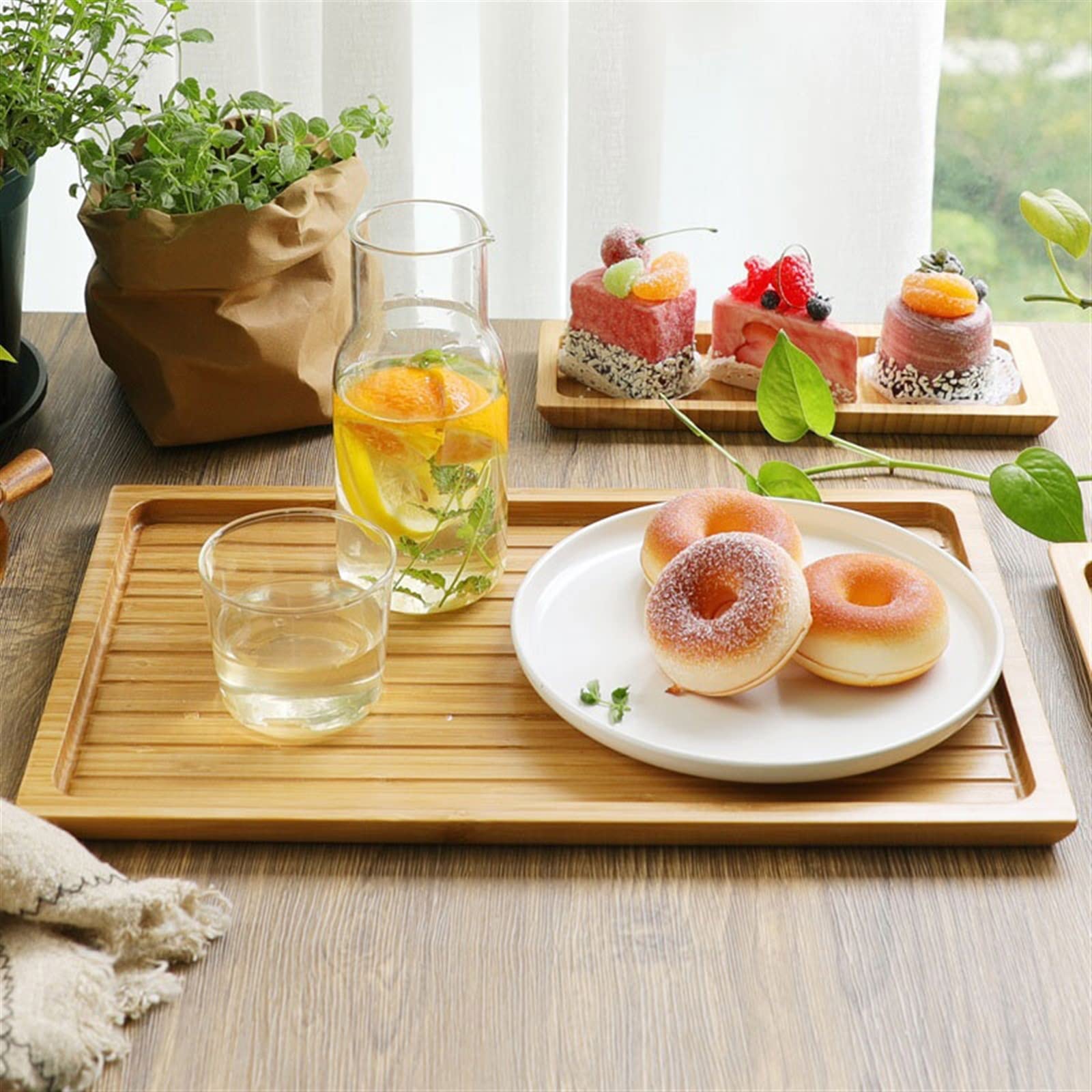 Bandeja for Servir, Bandeja de Servicio Multifuncional, Bandeja de Almacenamiento for Tazas domésticas, Juego de té Dim Sum, Bandeja de Madera, bandejas for Servir for Entretenimiento(B)
