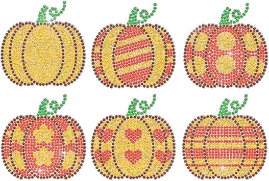 ANATTASOUL Fall Rhinestone Iron on Transfer Pumpkin Bling Diamond Hotfix Patches for Clothes, 11.6"x8.5" Large Iron On Sequin Applique for Jeans Jacket Caps Bag T-Shirts Shoes DIY Decor