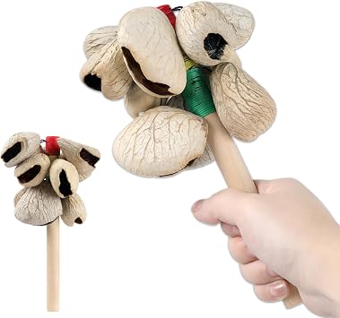 African Natural Shaker Rattle 7.8" x 4.7" Cacho Seed Pod Rattles Handmade Percussion Gifts Peruvian Musical Instrument - Nature Sounds for Meditation, ASMR, Sound Therapy, Yoga Panji-1 Pack