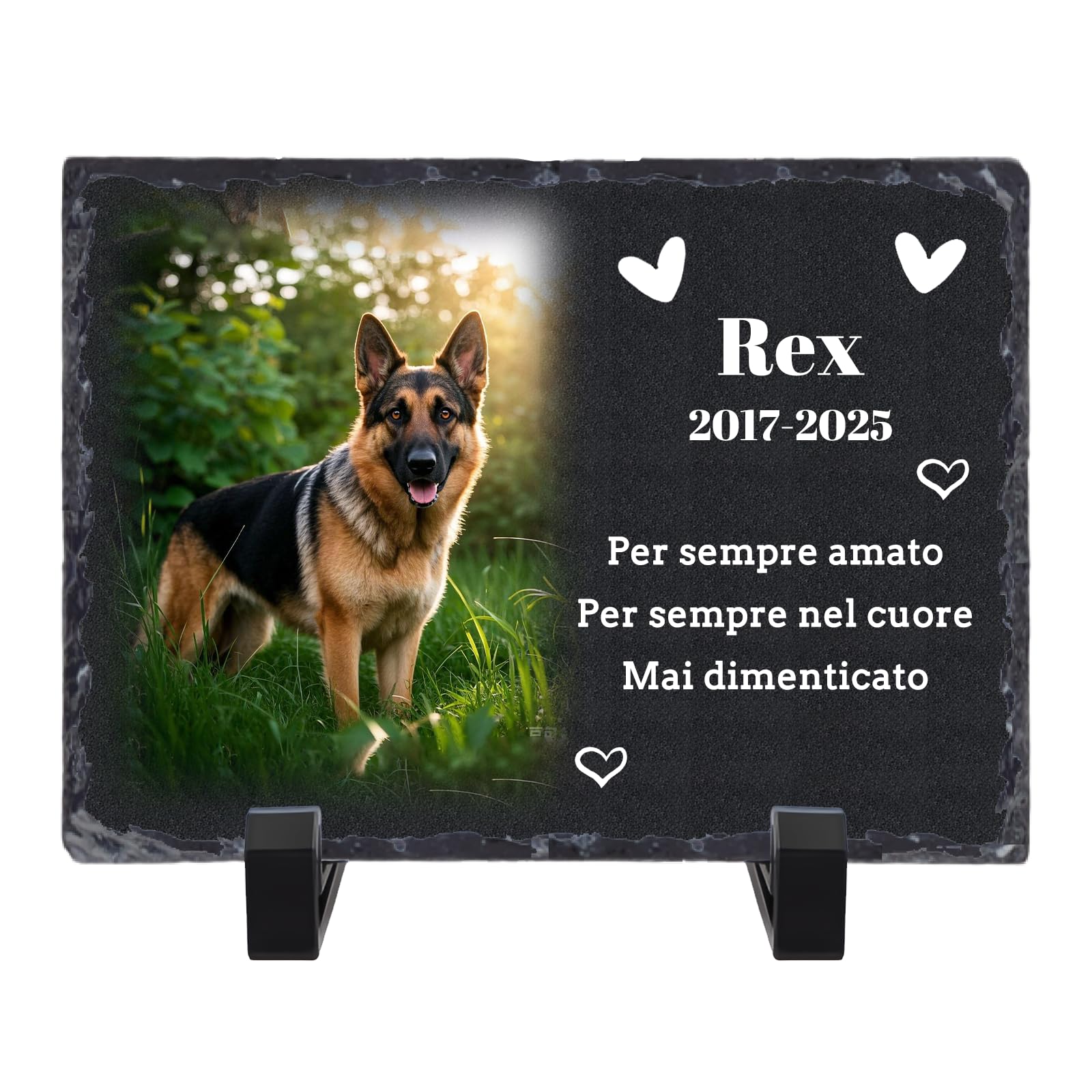 Targa commemorativa Personalizzata in Ardesia per Animali Domestici, lapide con Foto e Supporto, commemorativo per Cani defunti, lapide Personalizzata, 10x14/14x20/20x30 cm