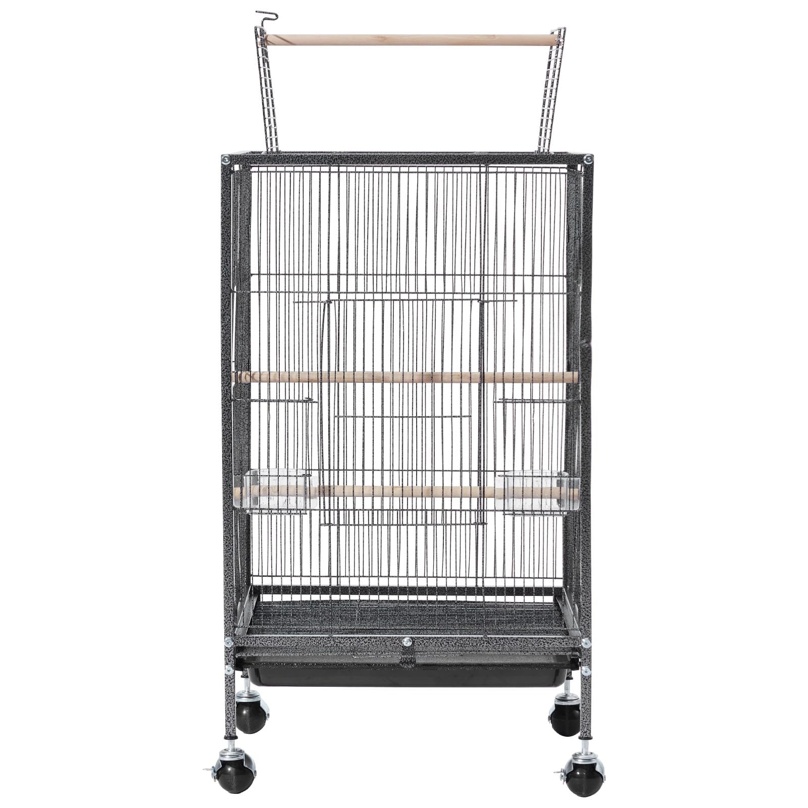 VEVOR Gabbia Voliera per Uccelli da 460 x 460 x 770 mm, Parte Superiore Piatta Aperta, in Ferro Battuto con Trespoli, Vassoio Estraibile e Mangiatoie in Plastica, Ruote, per Pappagallo, Cinciarella
