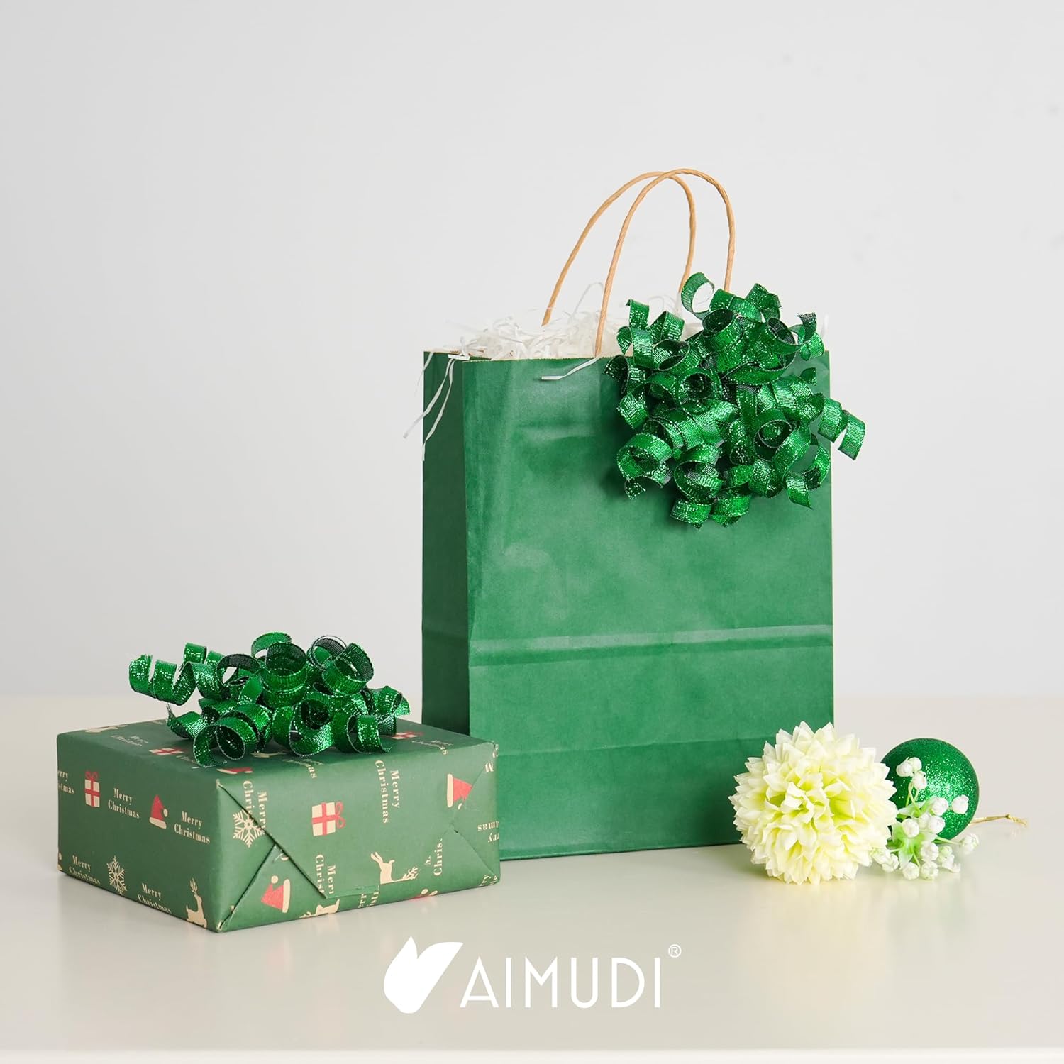 AIMUDI Green Curly Bows for Gift Wrapping 5'' Christmas Gift Bows Metallic Burst Bows Self Adhesive Bows for Treats Presents Crafts Christmas Party Favors, 8 PCs - Image 6