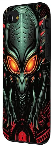 Vista 32 de iPhone 14 Pro Cute Green Alien Head UFO Space Face Alien Case