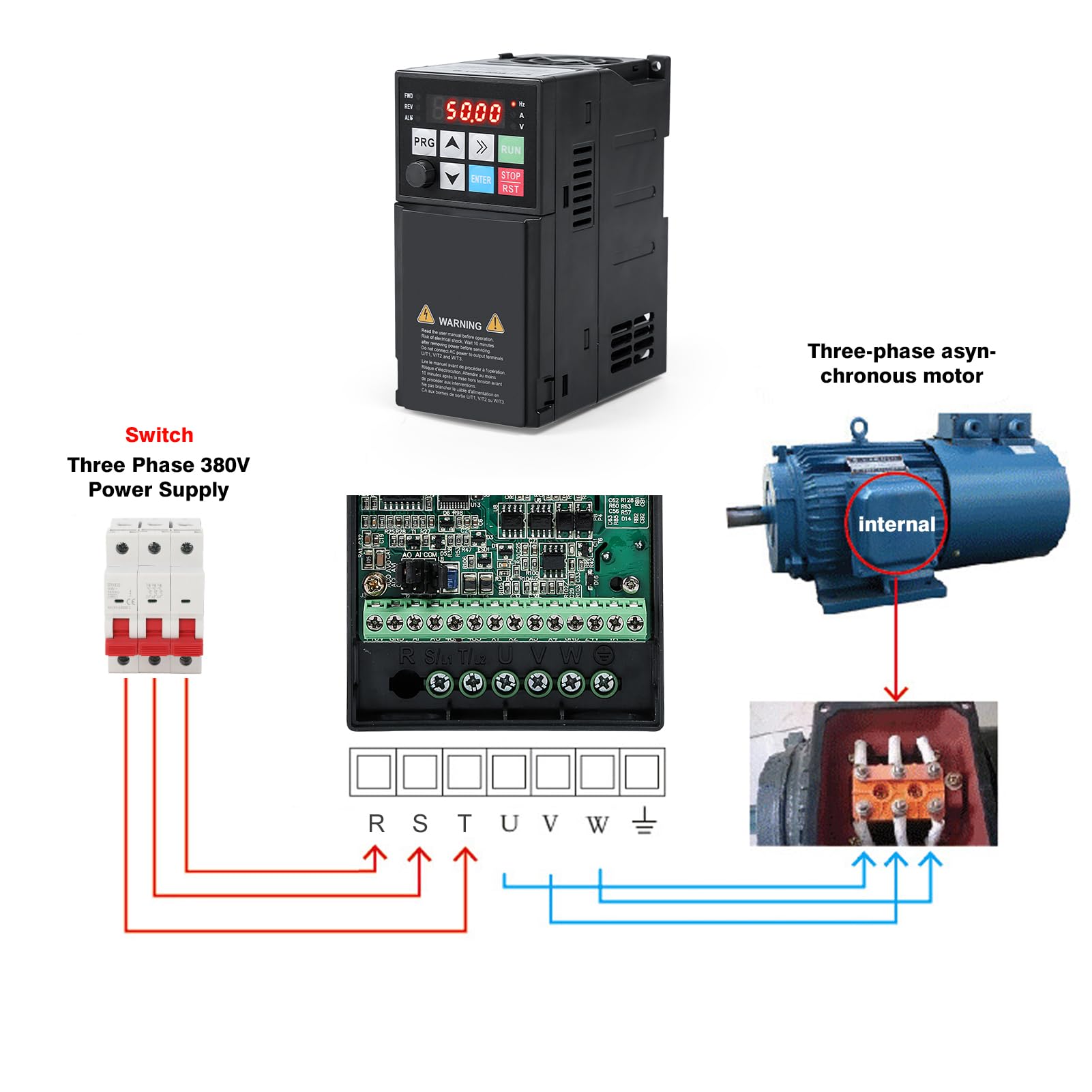 DEWIN Inverter per Motori Trifase,1.5KW 380V Azionamento a Frequenza Variabile Convertitore di Frequenza, 380V Ingresso Trifase,Uscita Trifase(Modello di Fabbrica:MS500-4T-1.5G)