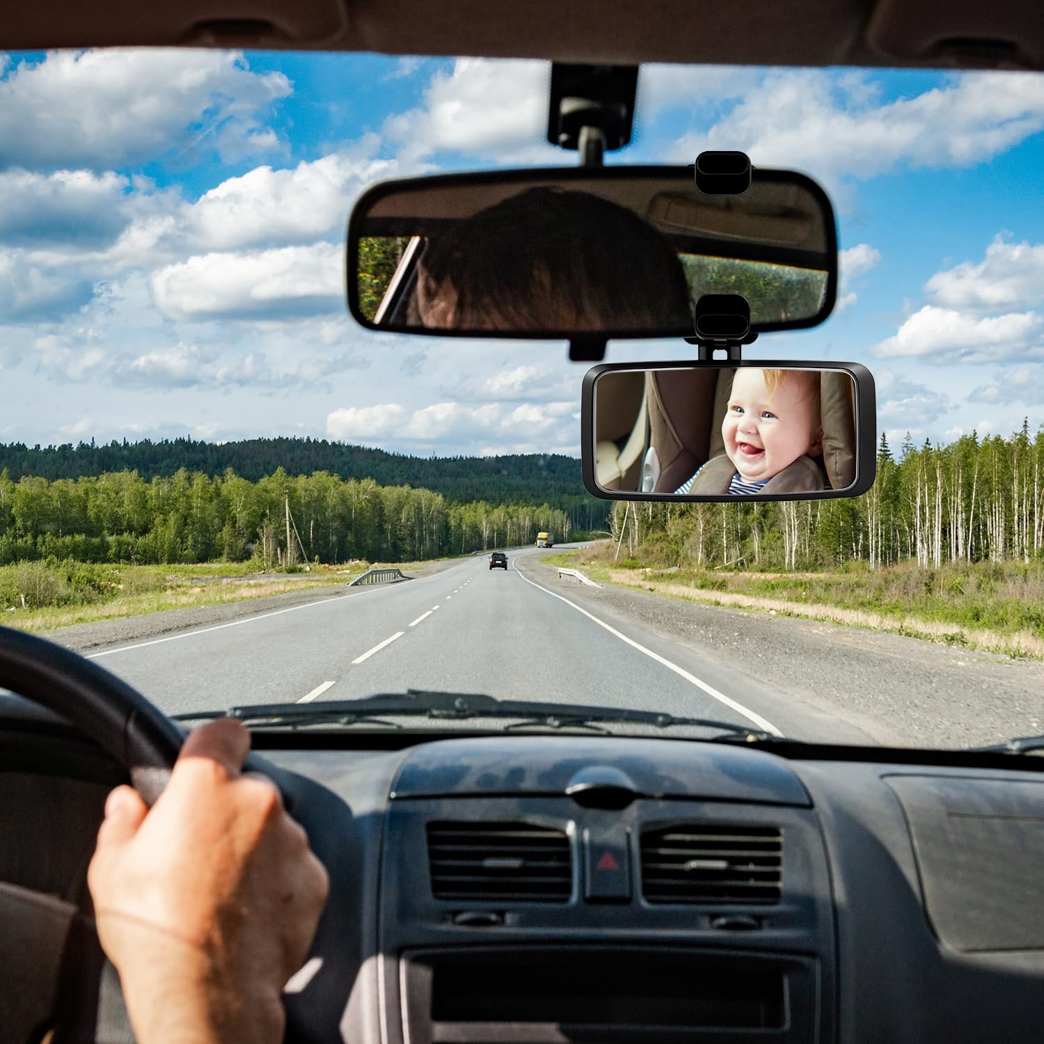 QWORK® Car Rear Mirror, Clip-On Rear View Mirror, 360° Rotatable Baby Rear View, Black, small - Image 2