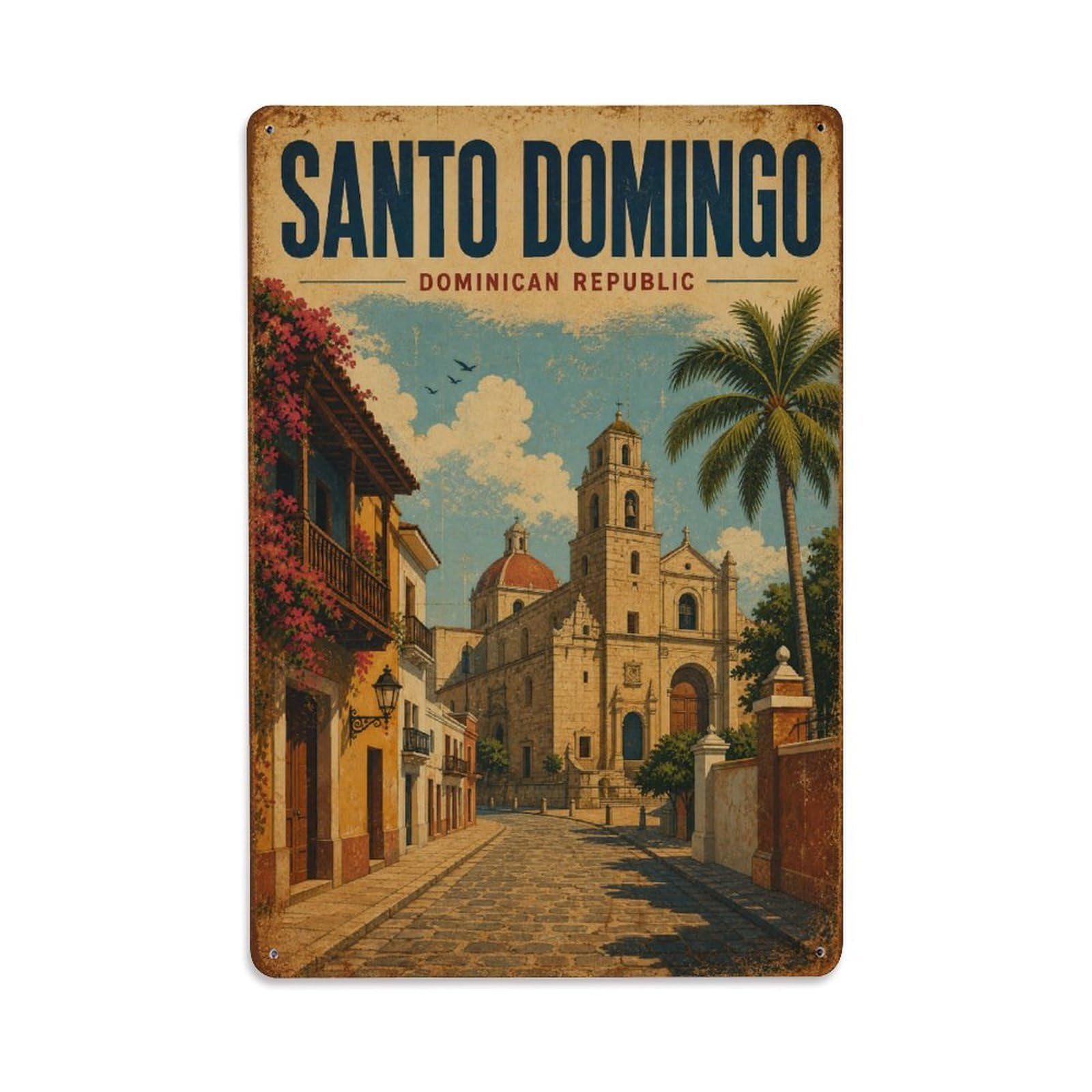 Retro Travel Dominican Republic Santo Domingo Metal Tin Sign