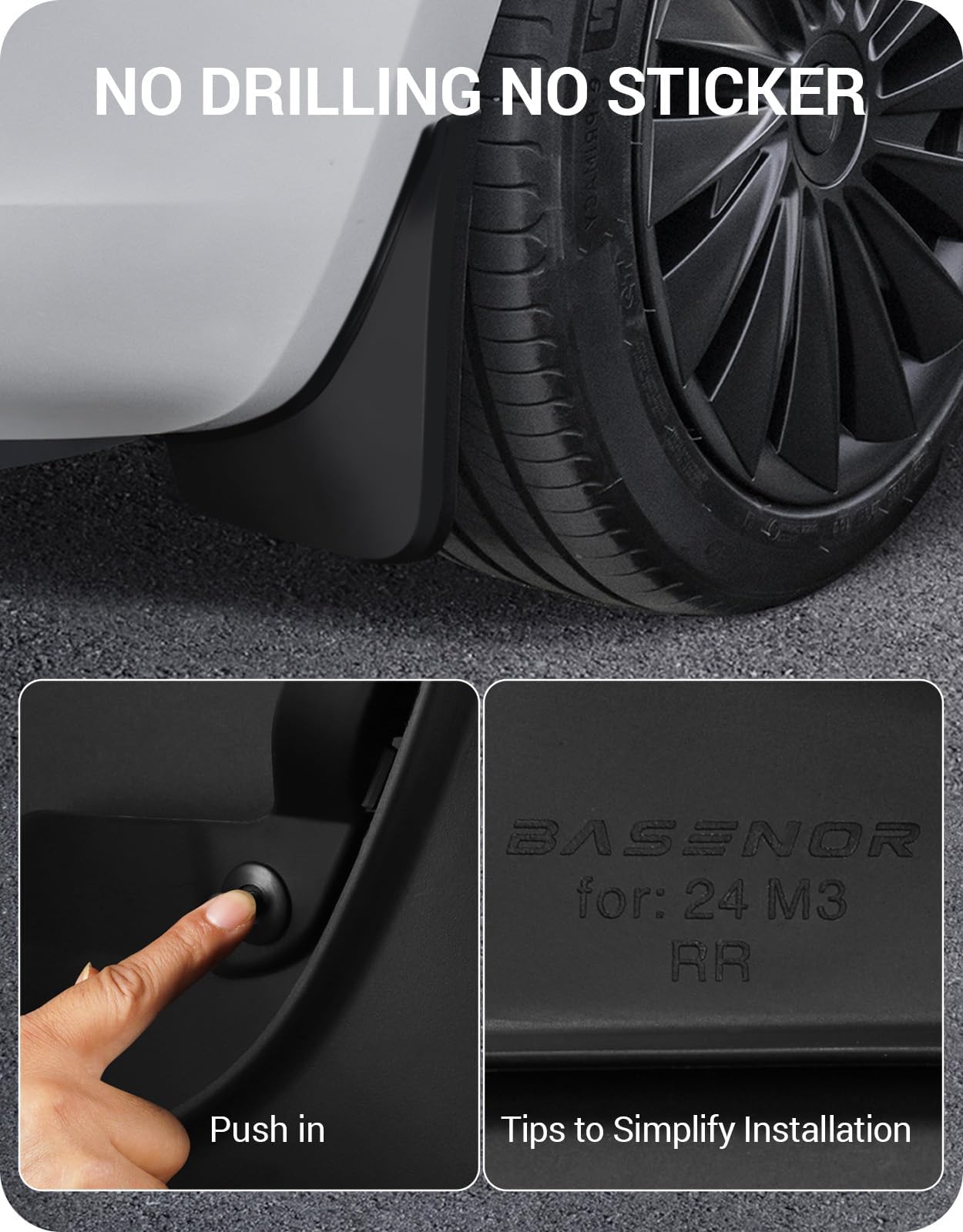 BASENOR 2024-2026 Tesla Model 3 Guardabarros Protección contra Sedimentos de Invierno Protector de Salpicaduras Delantero y Trasero Protector de Coche Modelo 3 Highland Accesorios (Juego de 4)