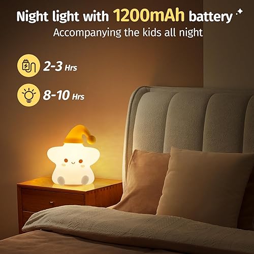 Miniatura 8 de Luz nocturna para niños, linda estrella para bebés, niñas y niños, luz nocturna para dormitorio, lámpara de estrella suave de silicona blanda para