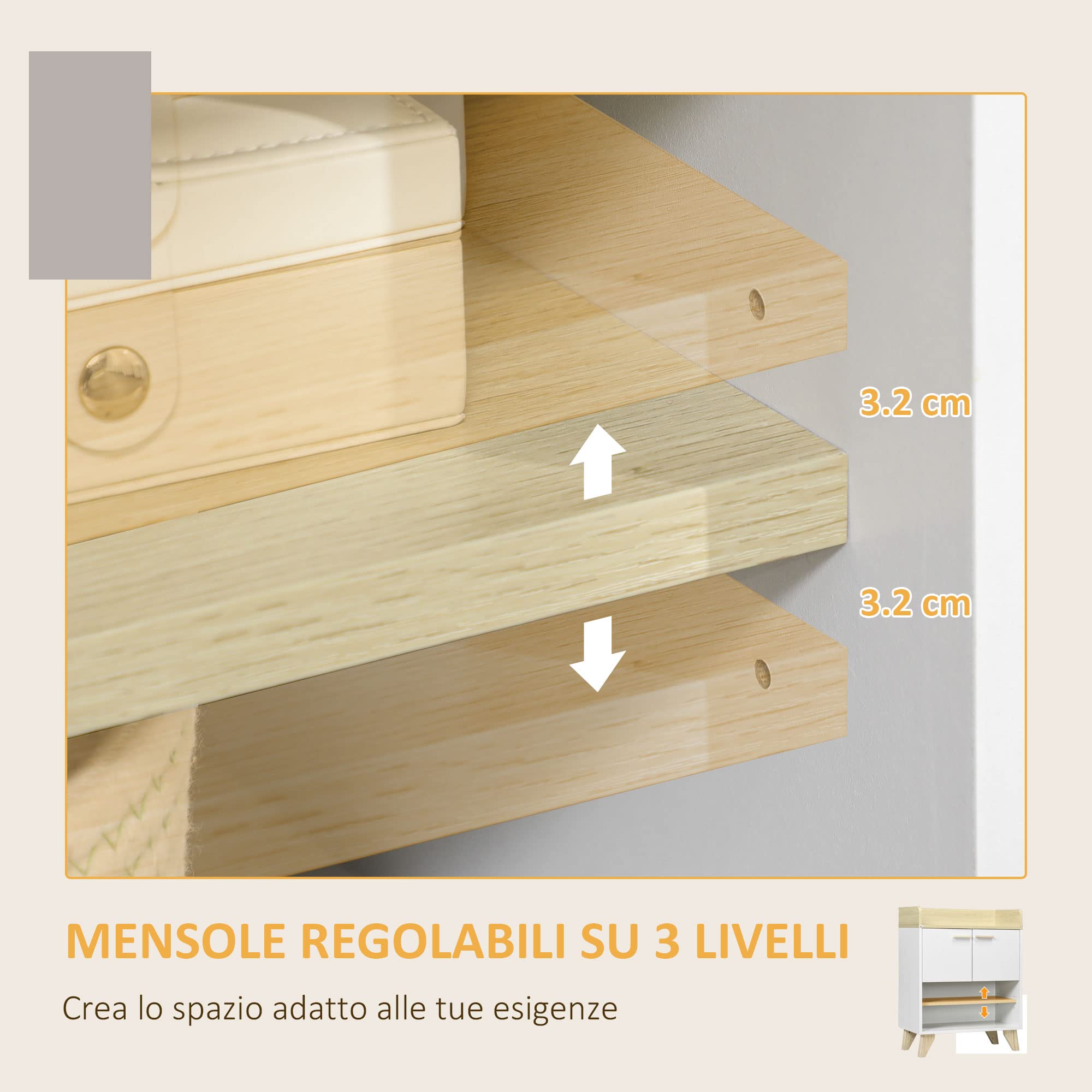 HOMCOM Mobiletto Multiuso con Armadietto e Ripiani Aperti, Mobile da Soggiorno, Cucina, Ufficio in Legno Bianco, 60x30x78cm
