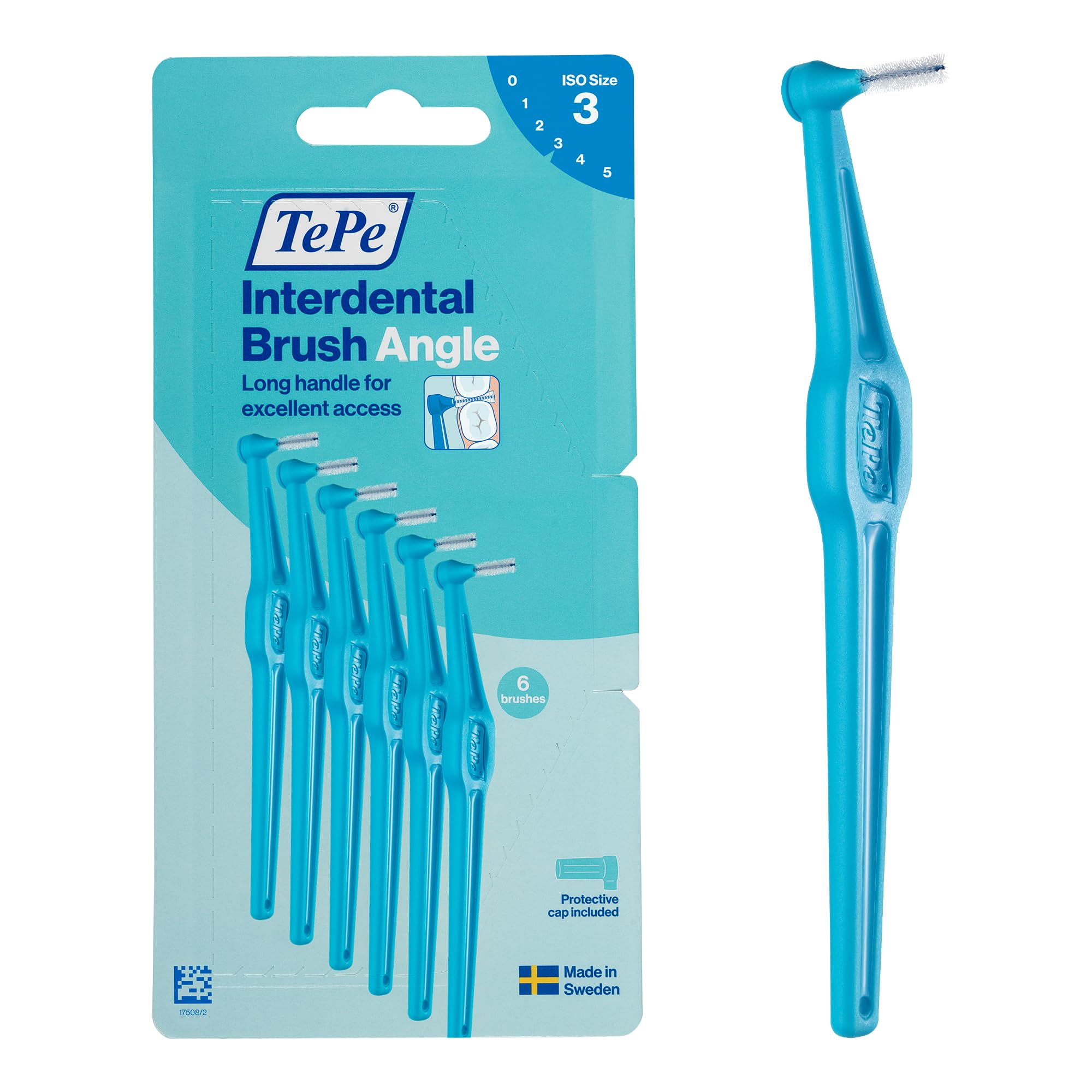 TePe Interdental Brush Angle, Blue, 0.6mm/ISO 3, 6pcs, Carton Pack