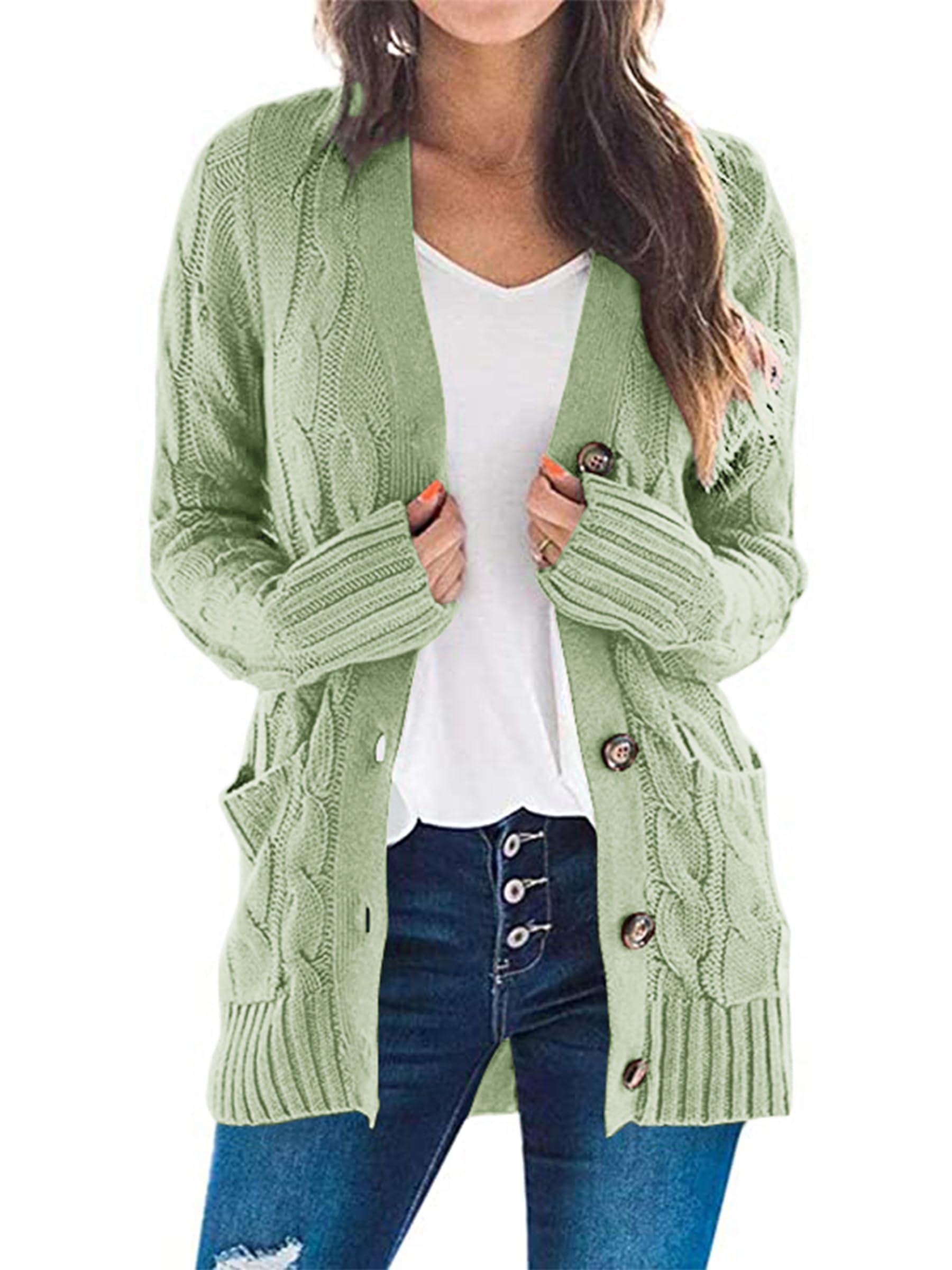 PRETTYGARDENWomen's Open Front Cardigan Sweaters Fashion Button Down Cable Knit Chunky Outwear Coats