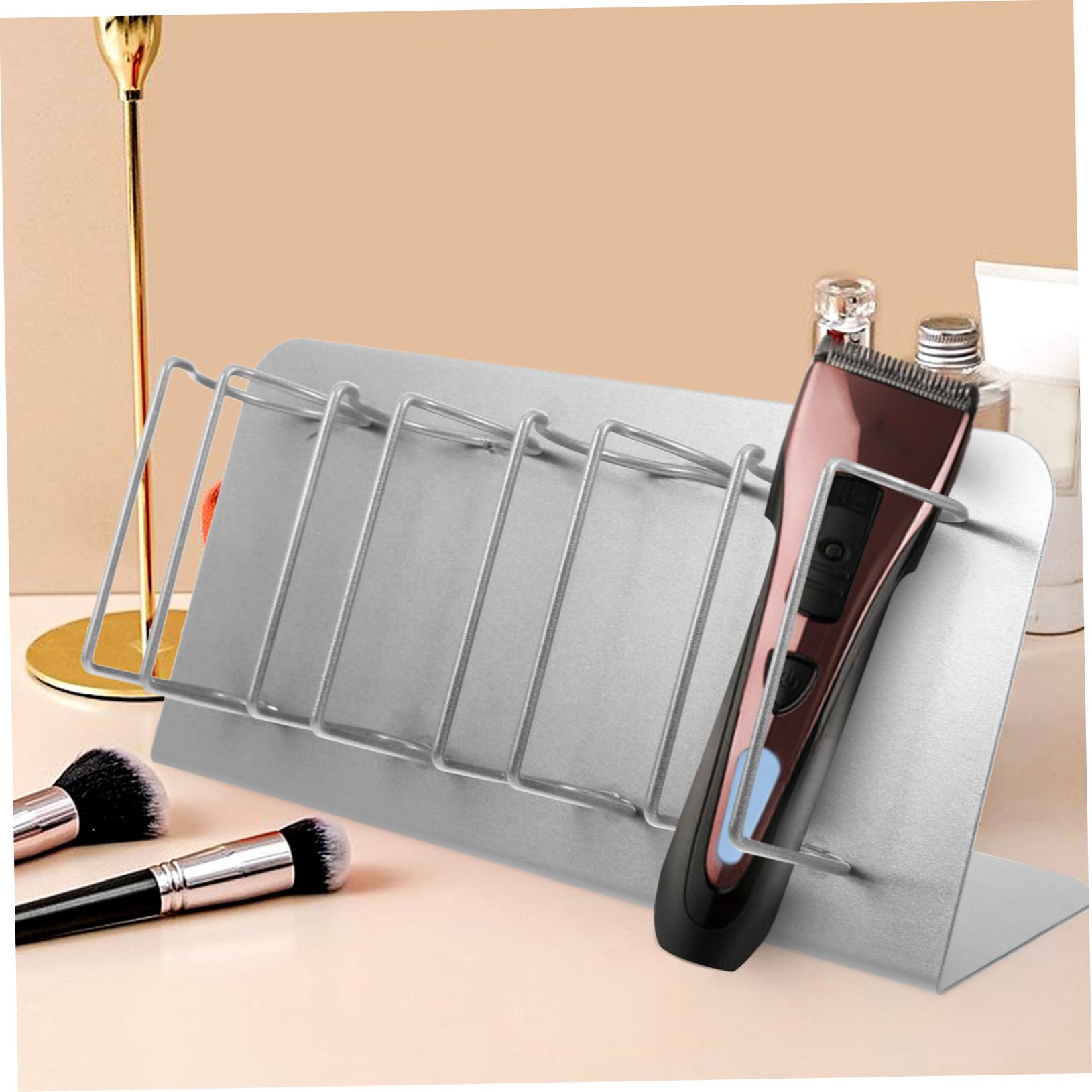 VALICLUD Elektrisches Push-Scissor-Rack Körperpflege Schermaschinen Gestell Haarschneider Männer Friseur -Werkzeugorganisator Aufbewahrungsregal für Schönheitssalons Rostfreier Stahl Silber