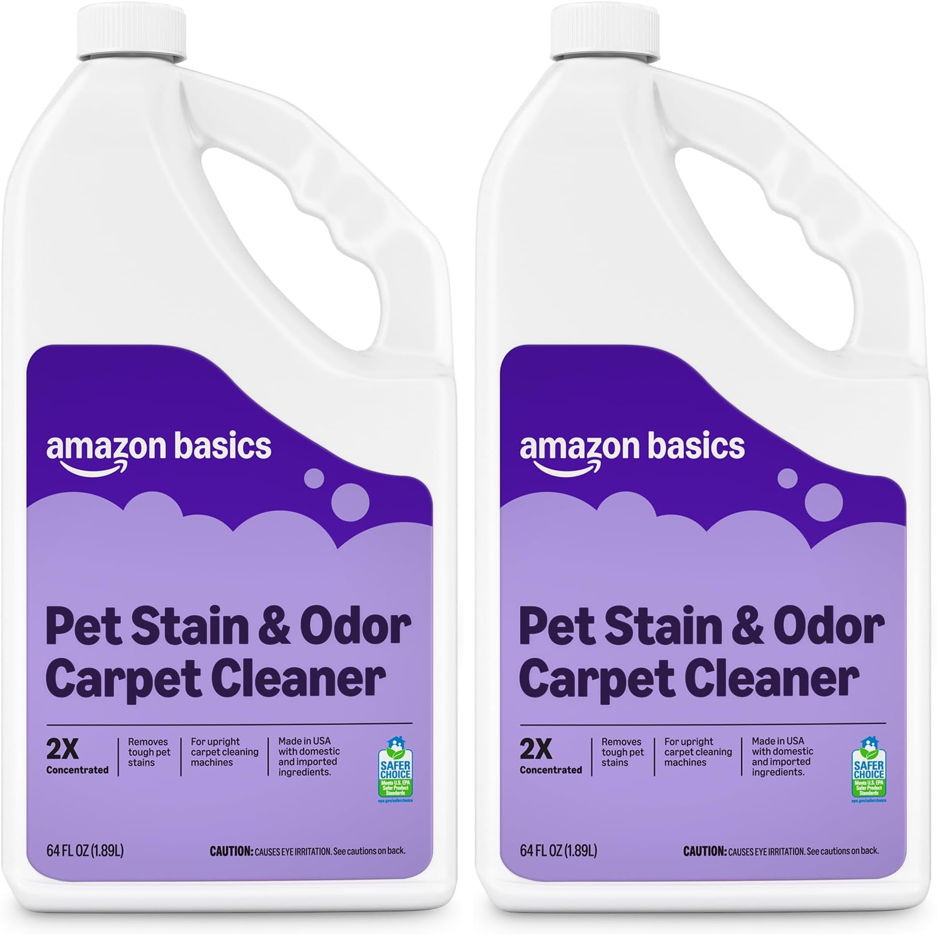 Amazon Basics Pet Stain &amp; Odor Remover, Deep Cleaning Carpet Shampoo, Concentrated Formula, Works on Odors, Pet-Safe, Fresh Scent, 64 Fl Oz (Pack of 2), Packaging May Vary
