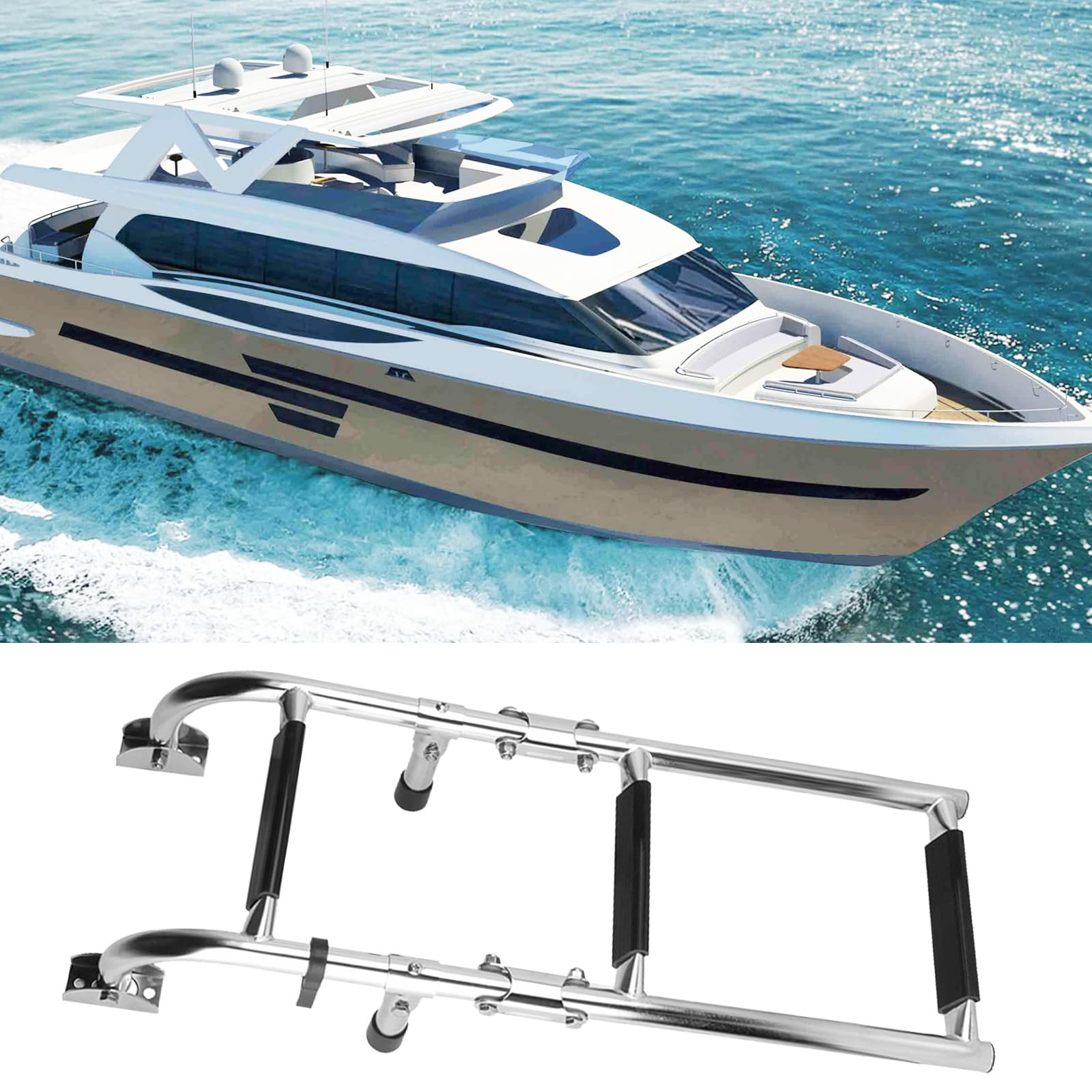 Aisny Échelle Natation à 3 Marches en Acier Inoxydable 304, Échelle Piscine Bateau Échelle Télescopique Pliable à 180 Degrés, Échelle Bateau Flottante Pour Quai Piscine Yacht Marin