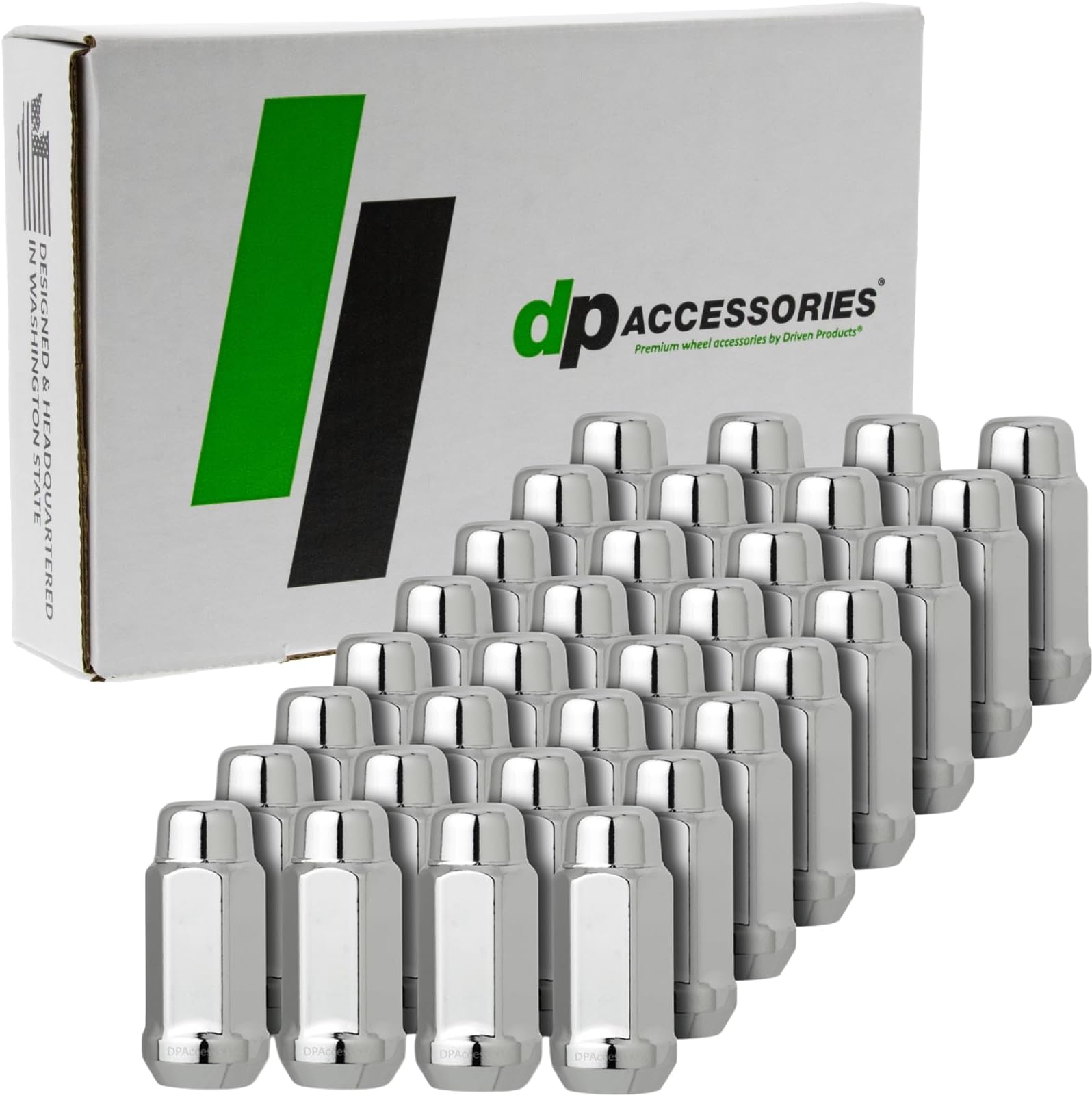 DPAccessories Chrome M14x1.50 Lug Nuts for Aftermarket Wheels - Closed End XL Bulge Acorn - 48mm (1.9") Tall - 19mm (3/4") Hex - Set of 32 - D3318-2305/32