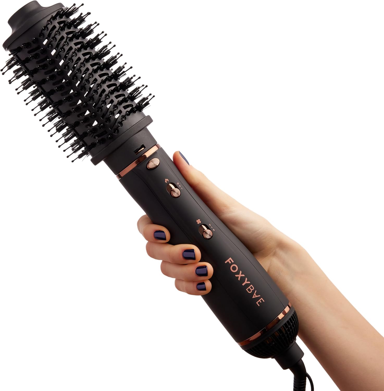 FoxyBae 3-in-1 Ceramic Interchangeable Hair Tools - Blowout Dryer - 3 Detachable Heads: 2.4" Blowout-Brush, 1.5" Hot Round Brush & Drying Cylinder Hair-Dryer & Hair Styling Set (Black Rose-Gold) 3-in-1 Styling Set Black - Rose Gold image 2 of 9 B0CGFBJ9V3